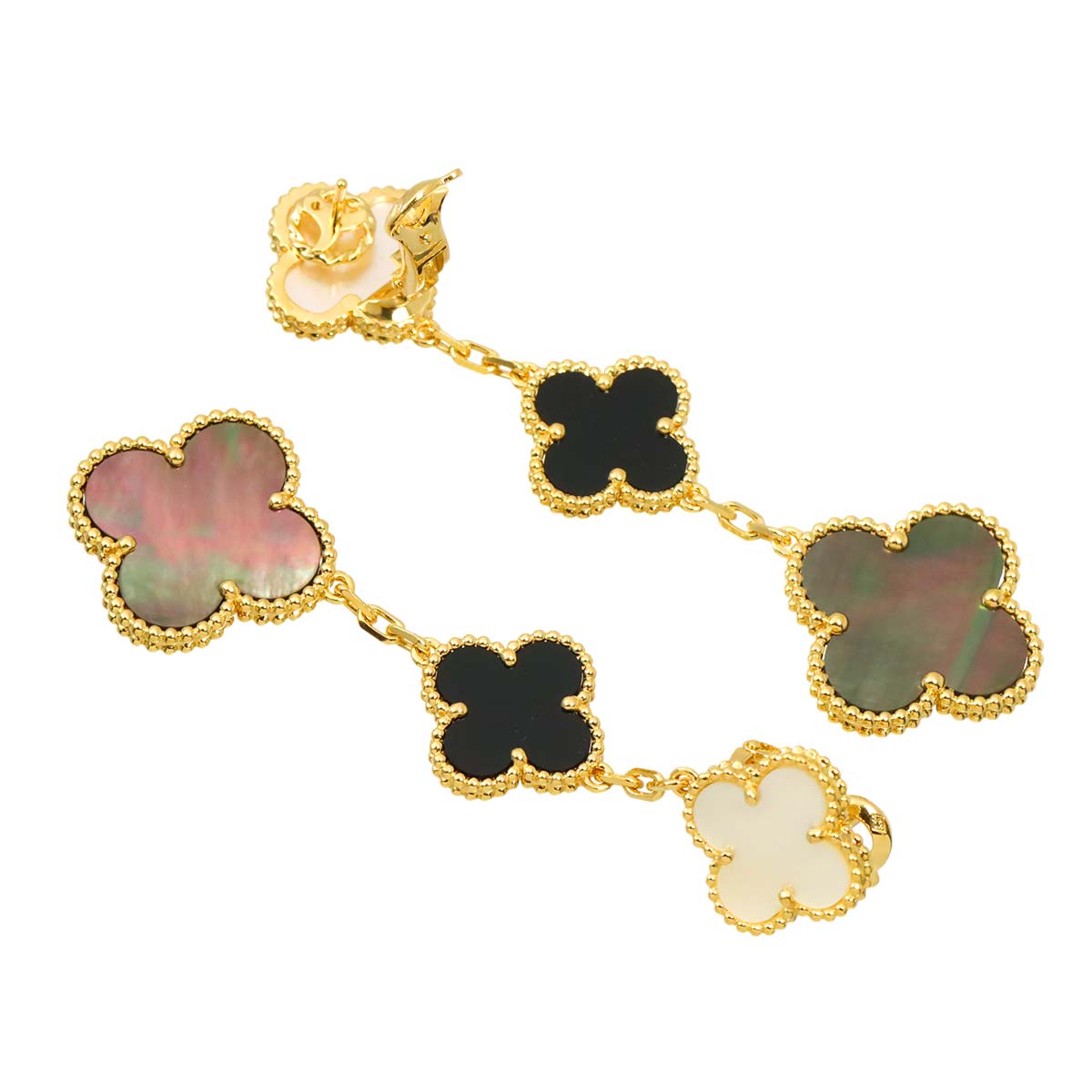 Magic Alhambra MOP Onyx 3P Earrings Pierced 18K YG 750