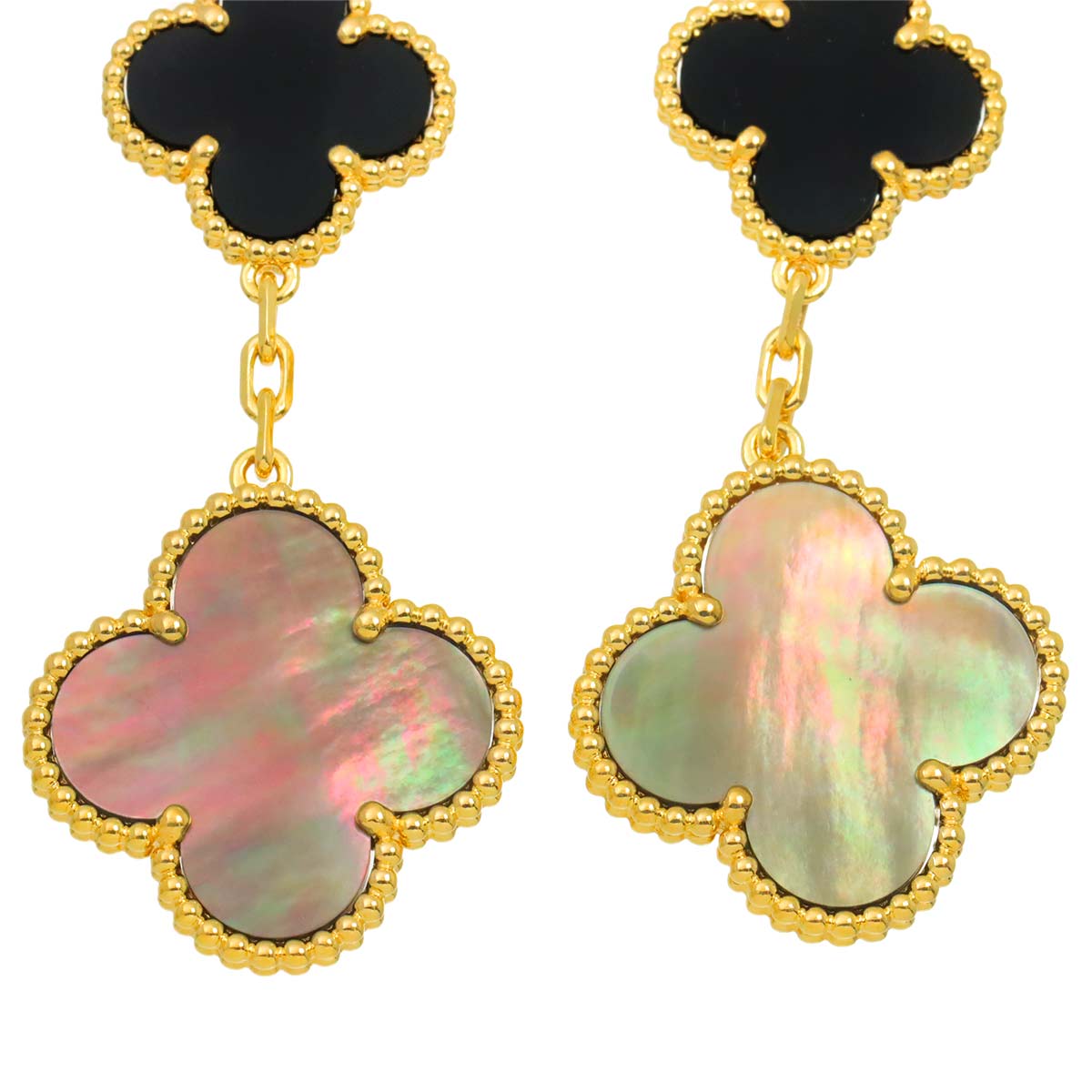 Magic Alhambra MOP Onyx 3P Earrings Pierced 18K YG 750