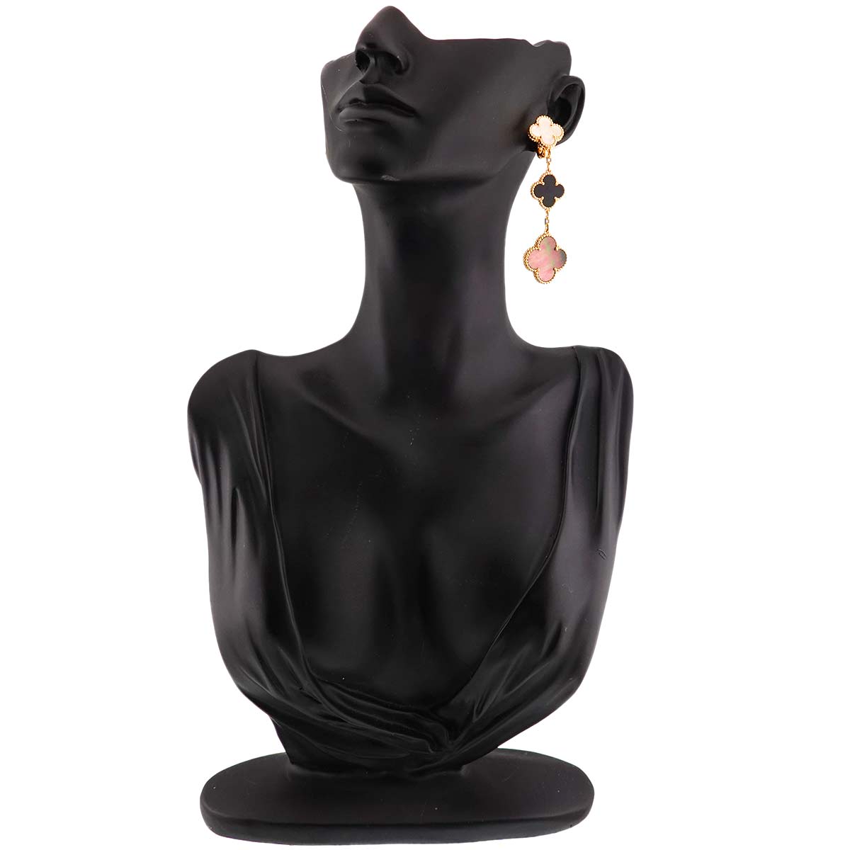 Magic Alhambra MOP Onyx 3P Earrings Pierced 18K YG 750