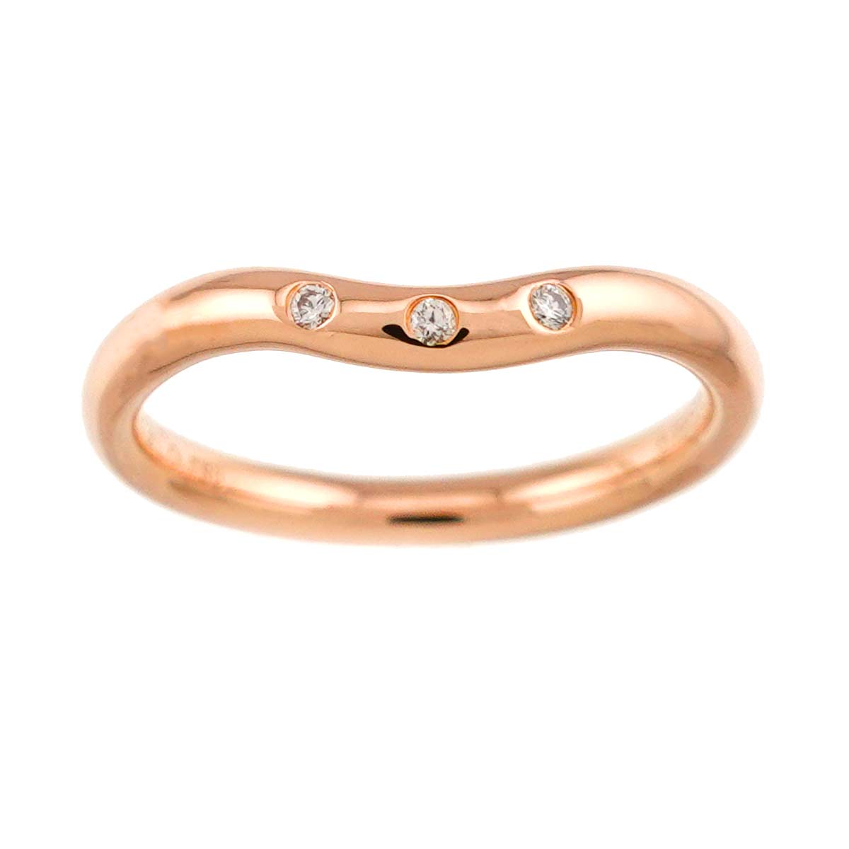 Curved Band Diamond Ring 18K PG 750 Size4(US)