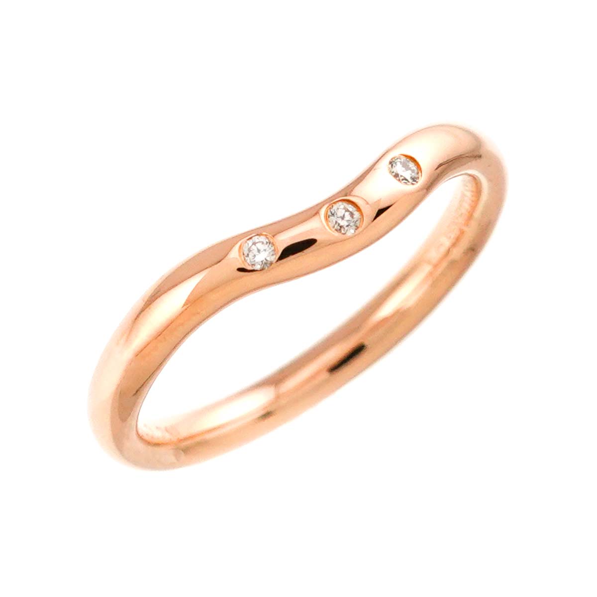 Curved Band Diamond Ring 18K PG 750 Size4(US)