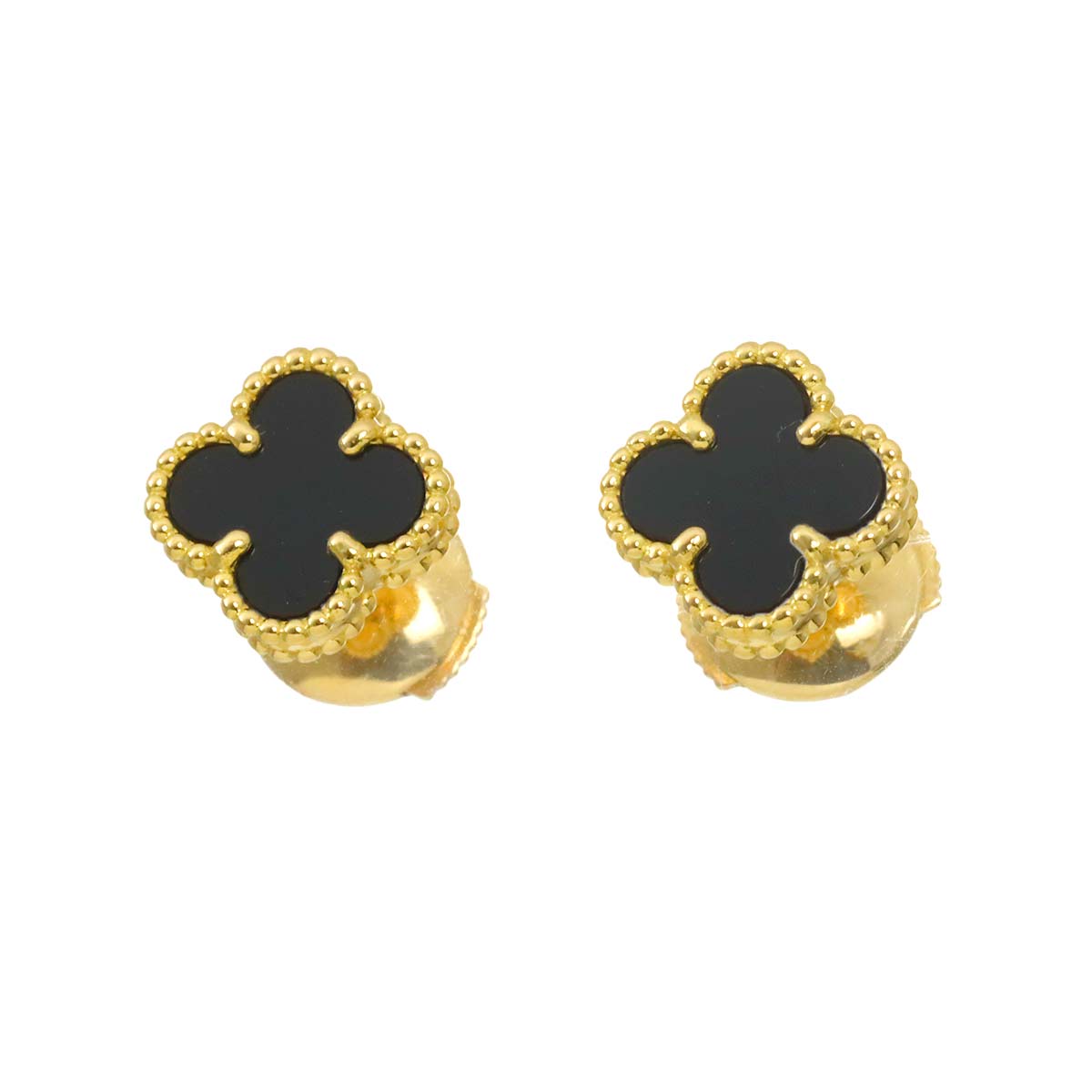 Sweet Alhambra Onyx Earrings Pierced 18K YG 750