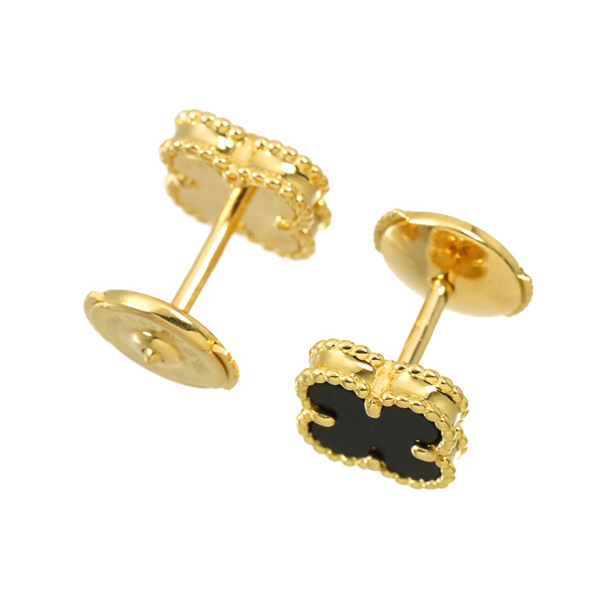 Sweet Alhambra Onyx Earrings Pierced 18K YG 750