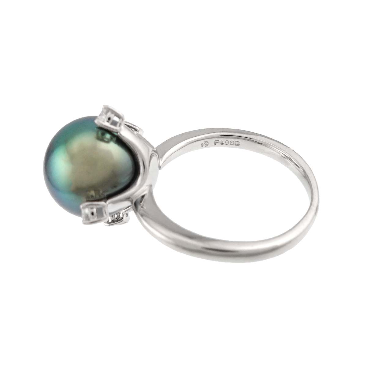 Black Pearl 10.9mm Diamond 0.12ct Ring Platinum size5.25(US)