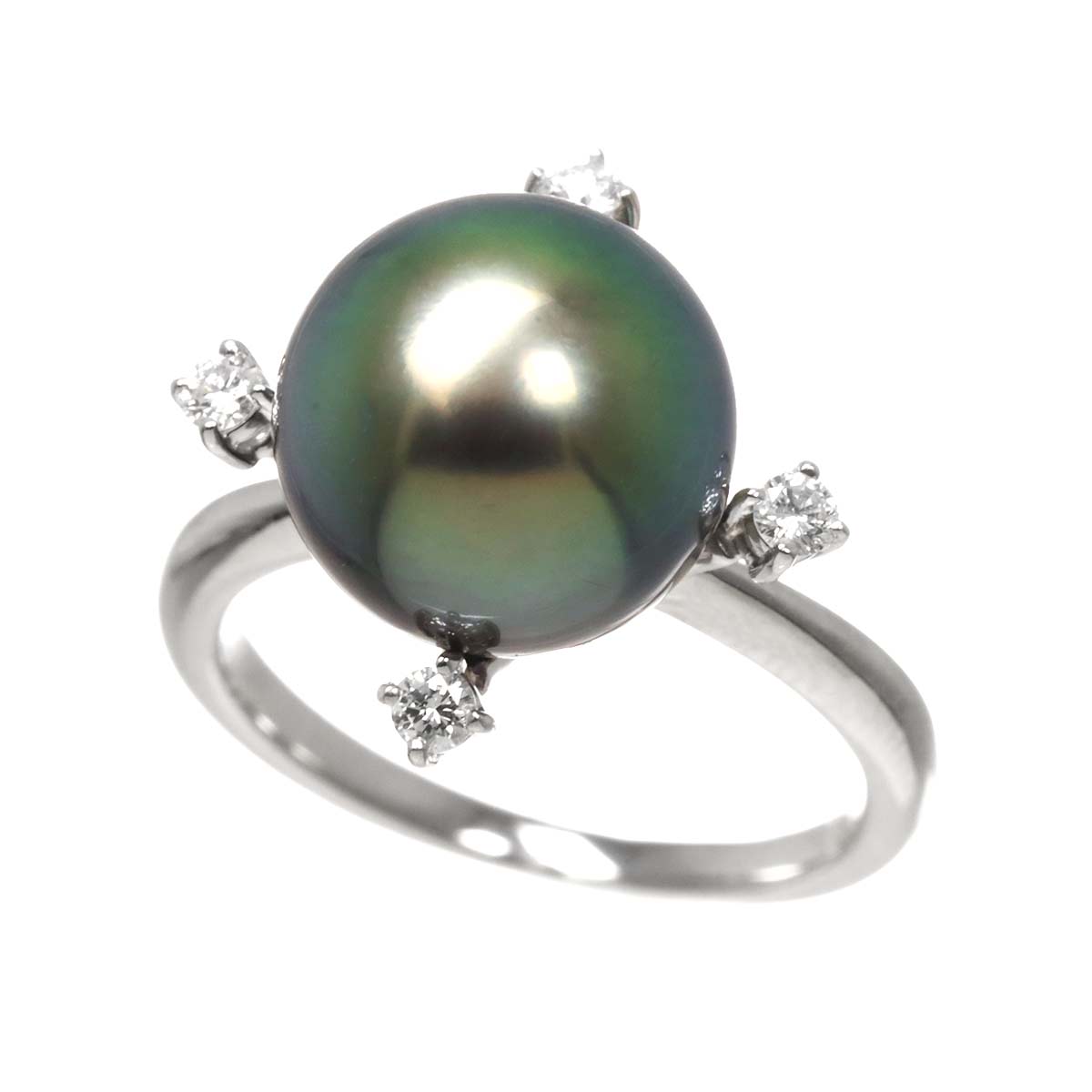 Black Pearl 10.9mm Diamond 0.12ct Ring Platinum size5.25(US)