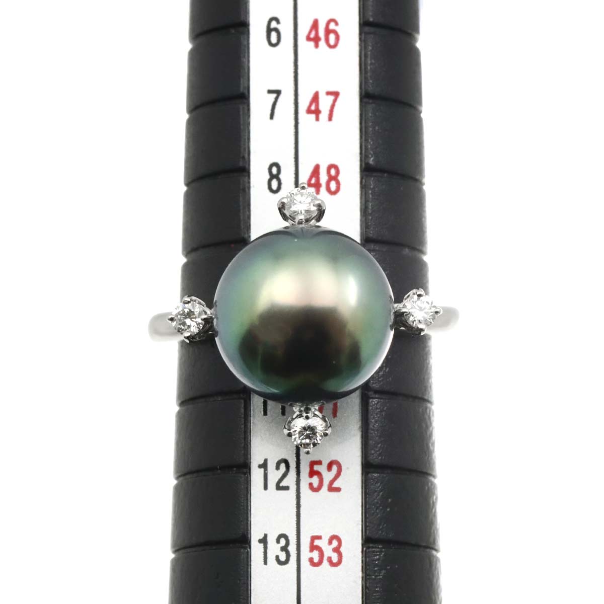 Black Pearl 10.9mm Diamond 0.12ct Ring Platinum size5.25(US)