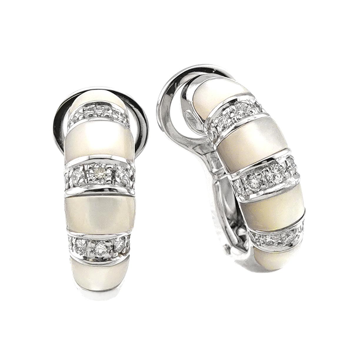 Diamond 0.15ct/0.15ct MOP Earrings Clip on 18K WG 750