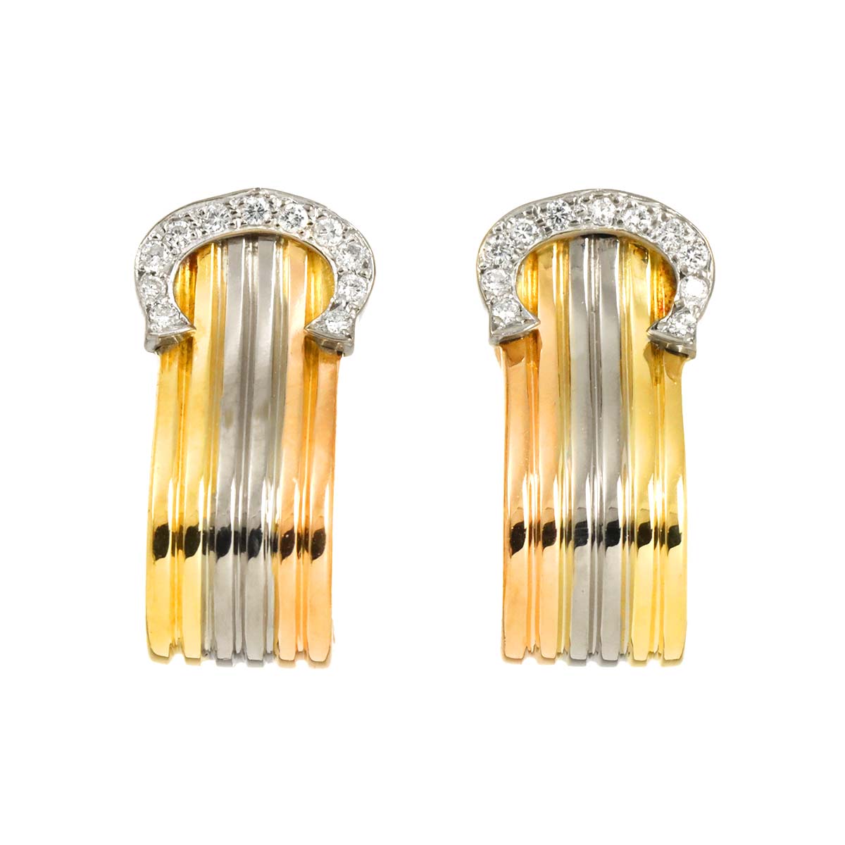 Cartier 2C Trinity Diamond Earrings Clip-on 18K YG PG WG 750