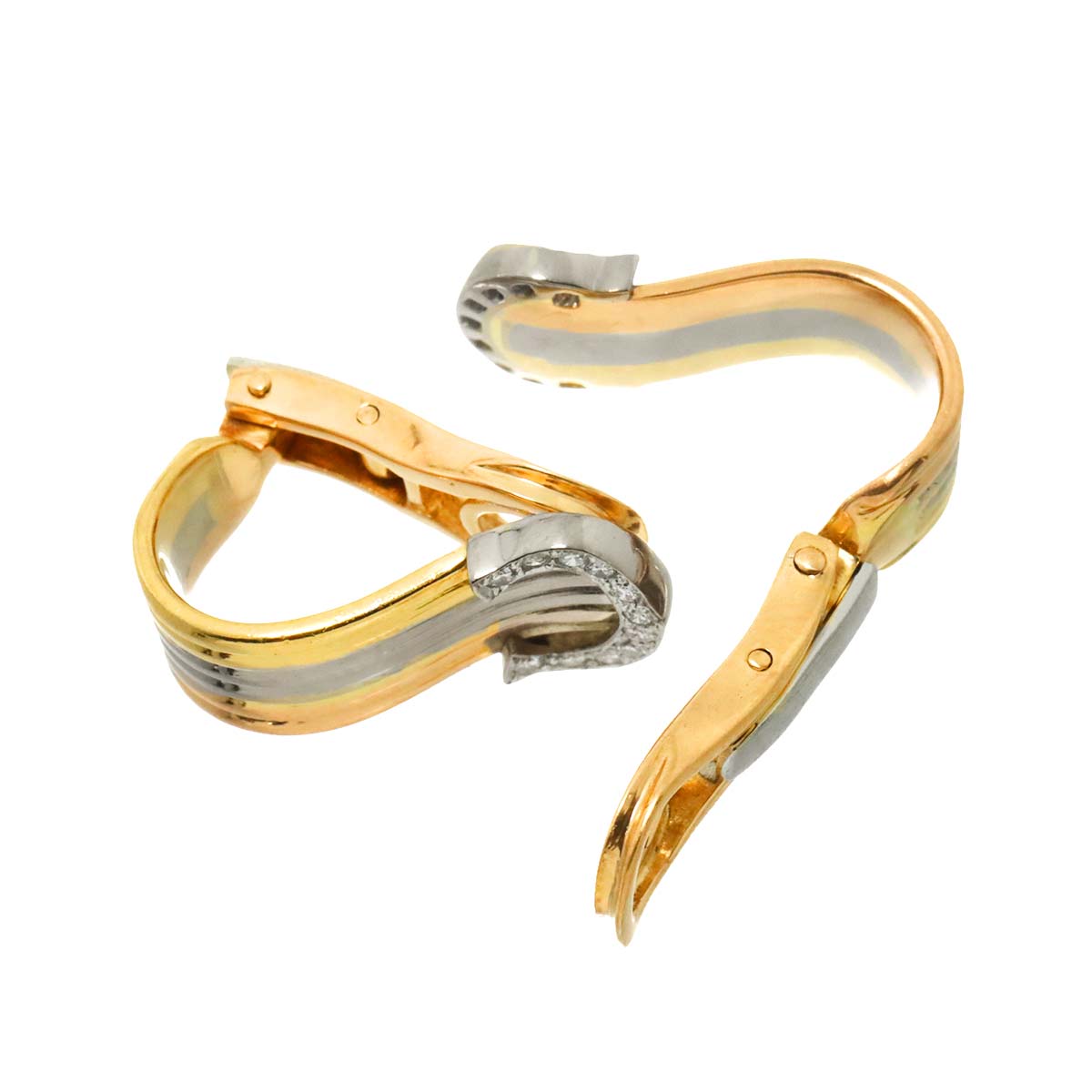 Cartier 2C Trinity Diamond Earrings Clip-on 18K YG PG WG 750