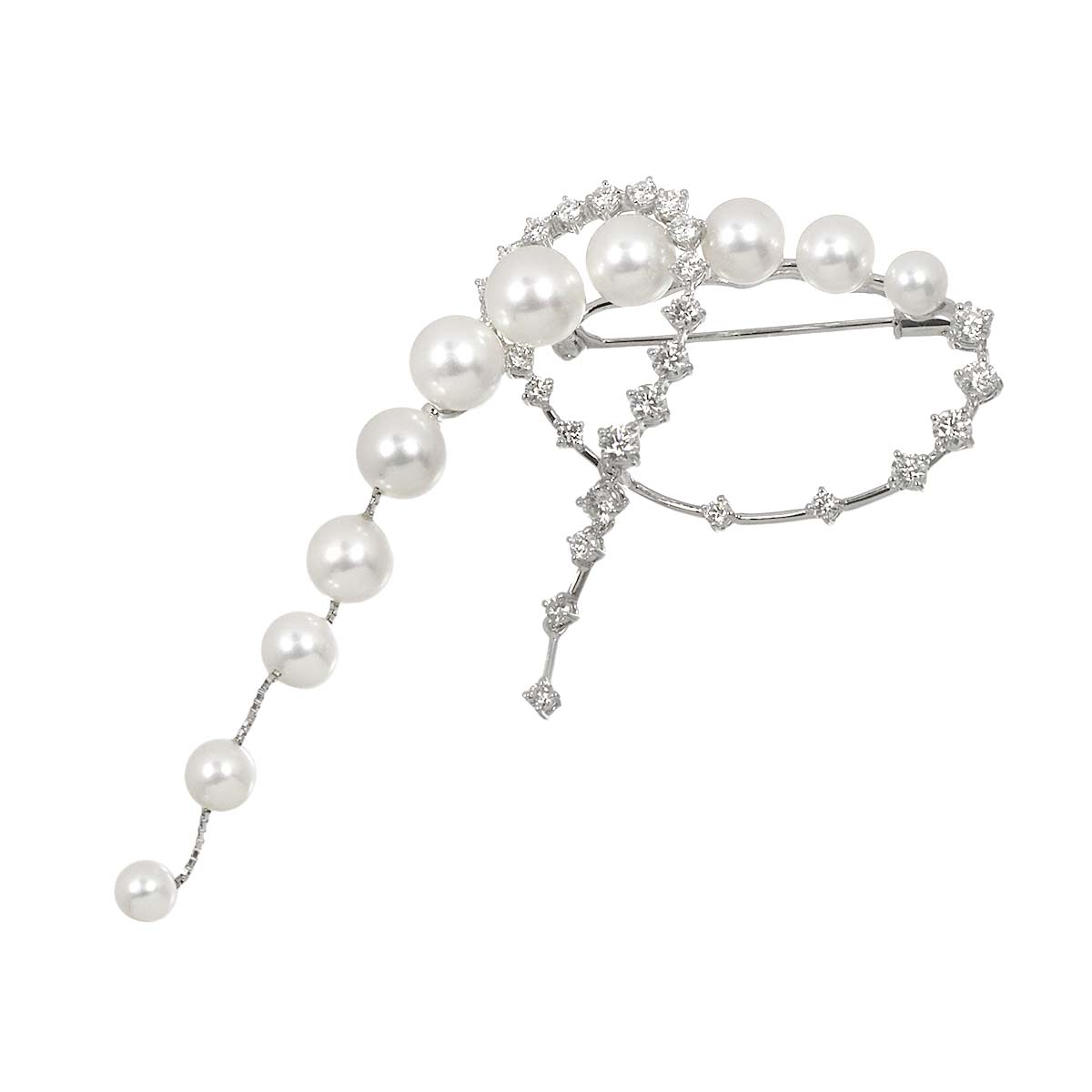 Akoya Pearl Diamond 1.58ct Brooch 18K WG 750