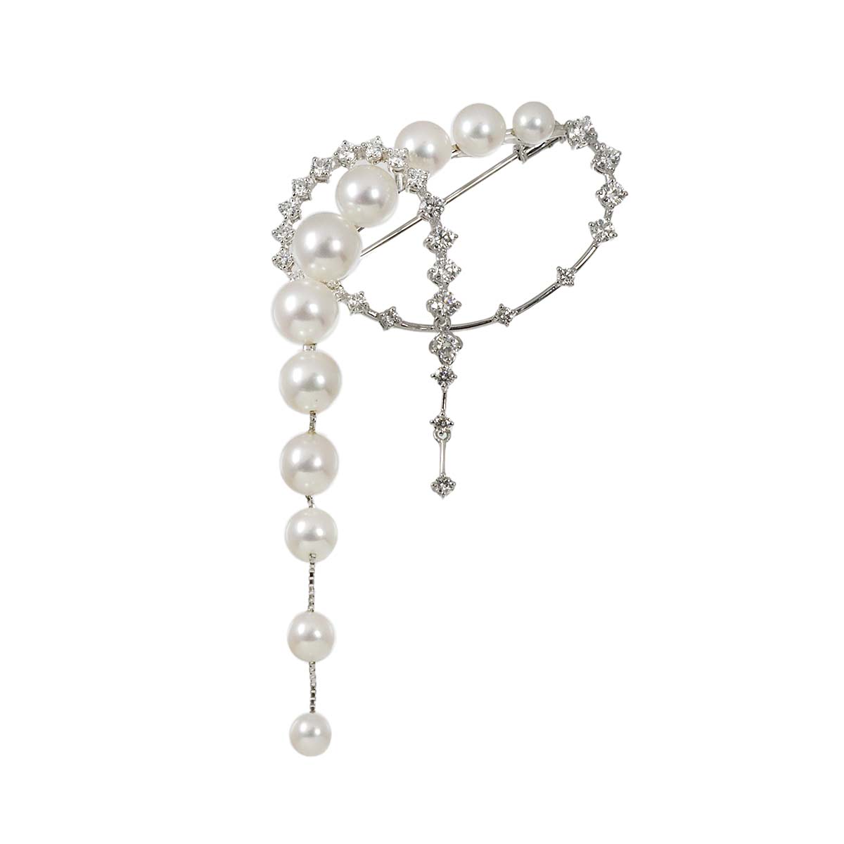Akoya Pearl Diamond 1.58ct Brooch 18K WG 750