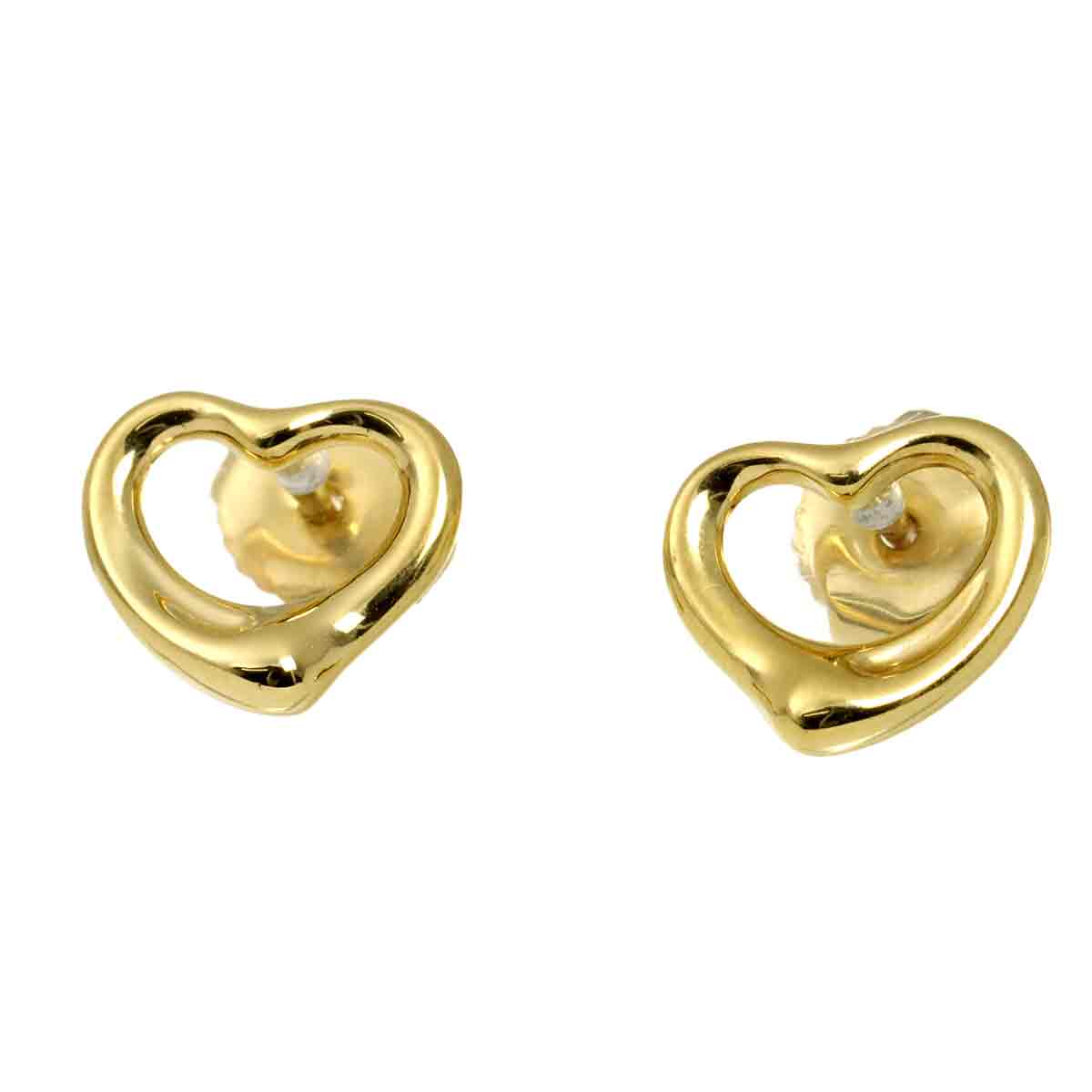 Open Heart Earrings Pierced 18K Yellow Gold 750