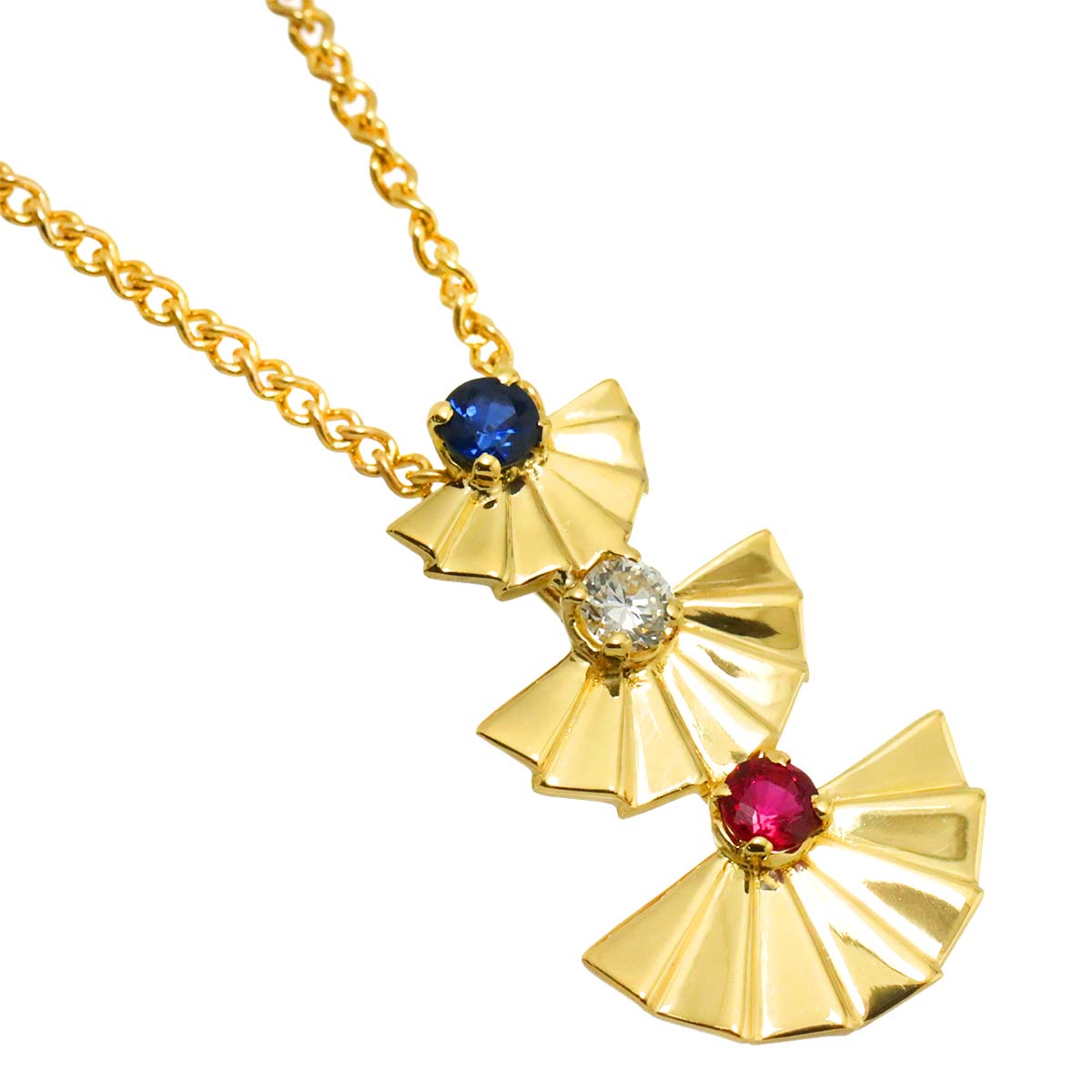 Diamond Ruby Sapphire Necklace 18K Yellow Gold 750