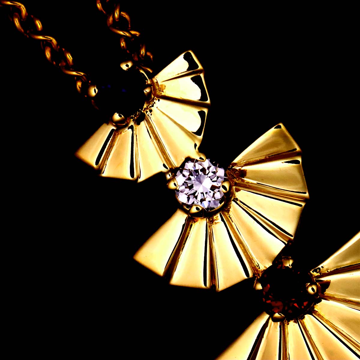 Diamond Ruby Sapphire Necklace 18K Yellow Gold 750