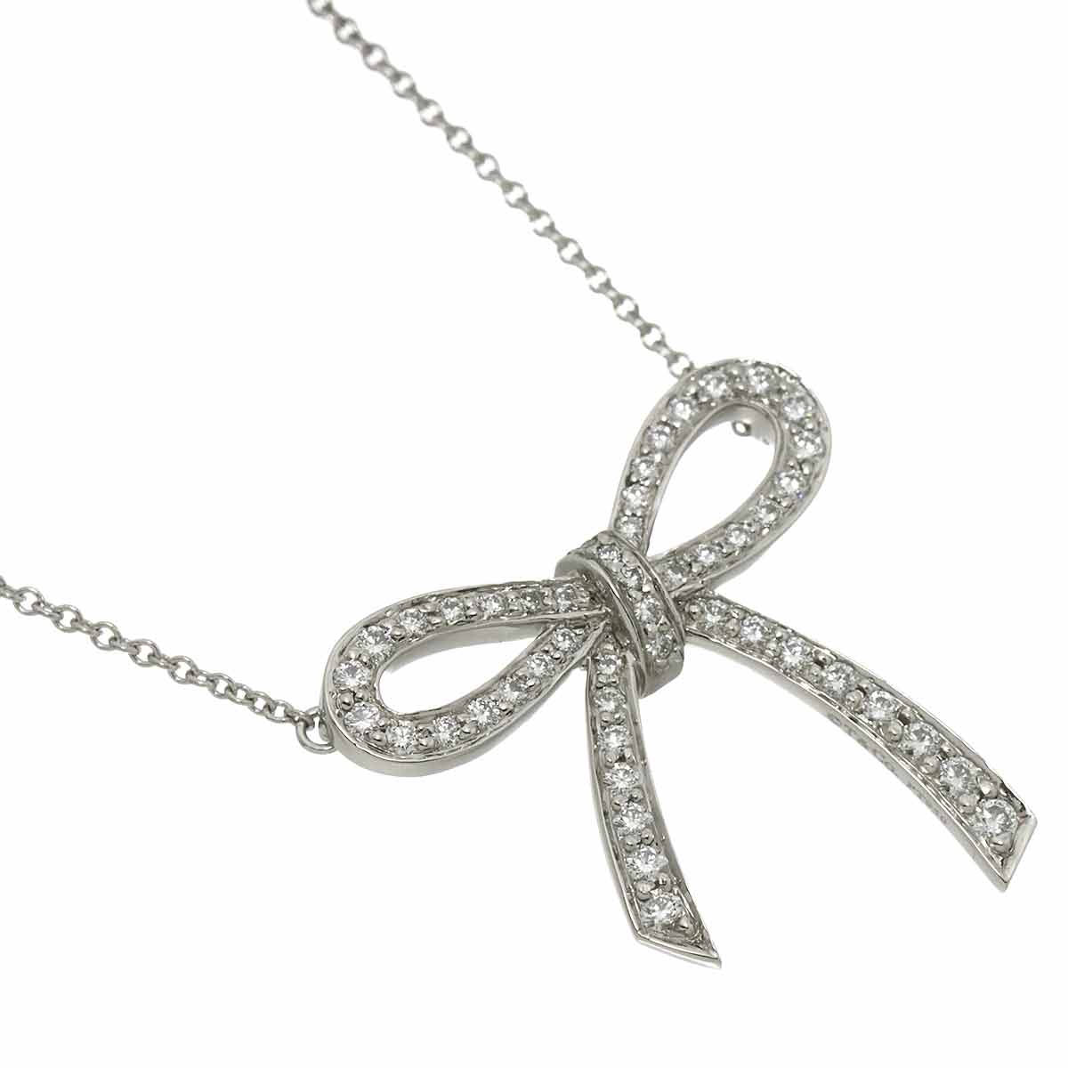 Diamond Ribbon Necklace Platinum