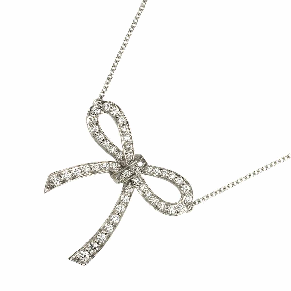 Diamond Ribbon Necklace Platinum