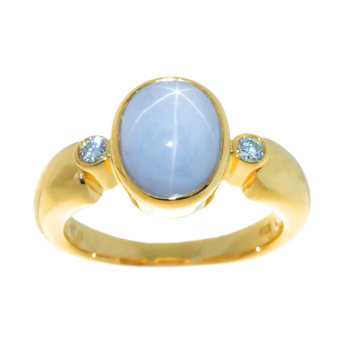 StarSapphire Diamond 0.06ct Ring 18K YG 750 size4.5(US)