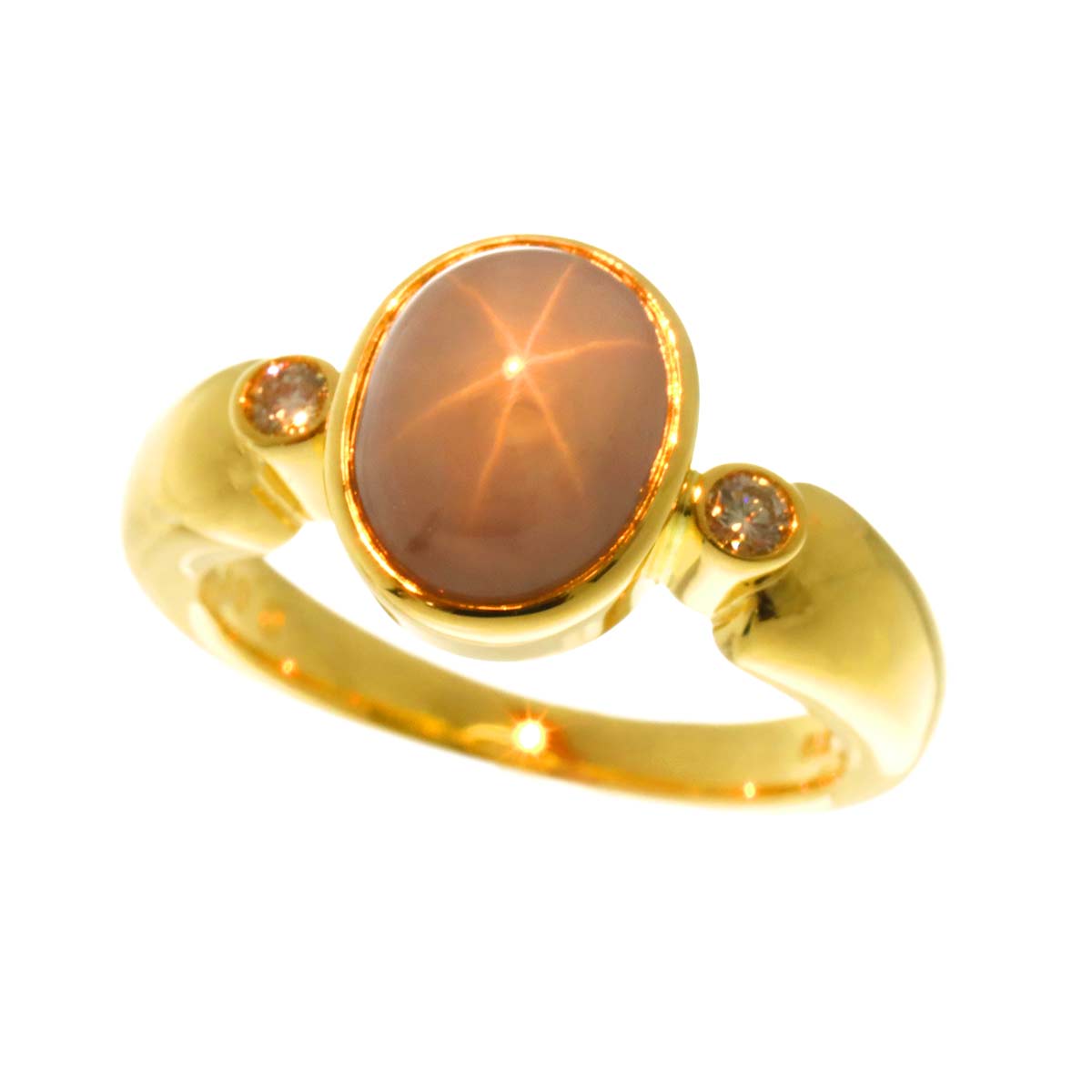 StarSapphire Diamond 0.06ct Ring 18K YG 750 size4.5(US)