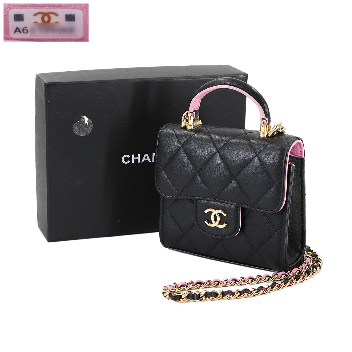 Mini Matelasse Chain Shoulder Bag Leather Black Pink AP2682