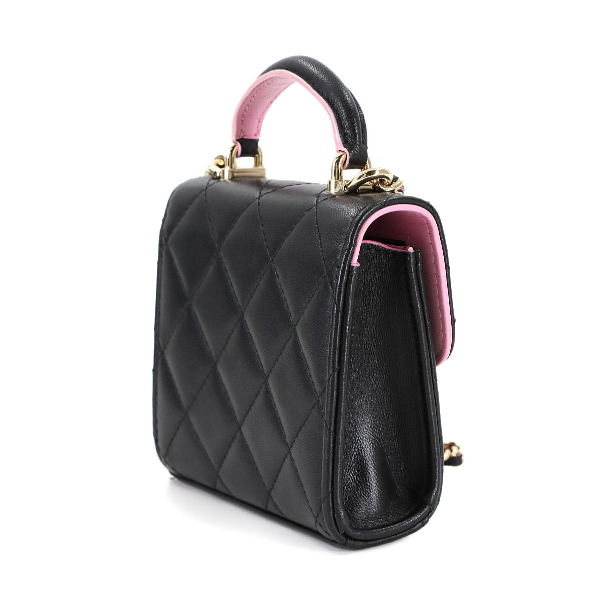 Mini Matelasse Chain Shoulder Bag Leather Black Pink AP2682