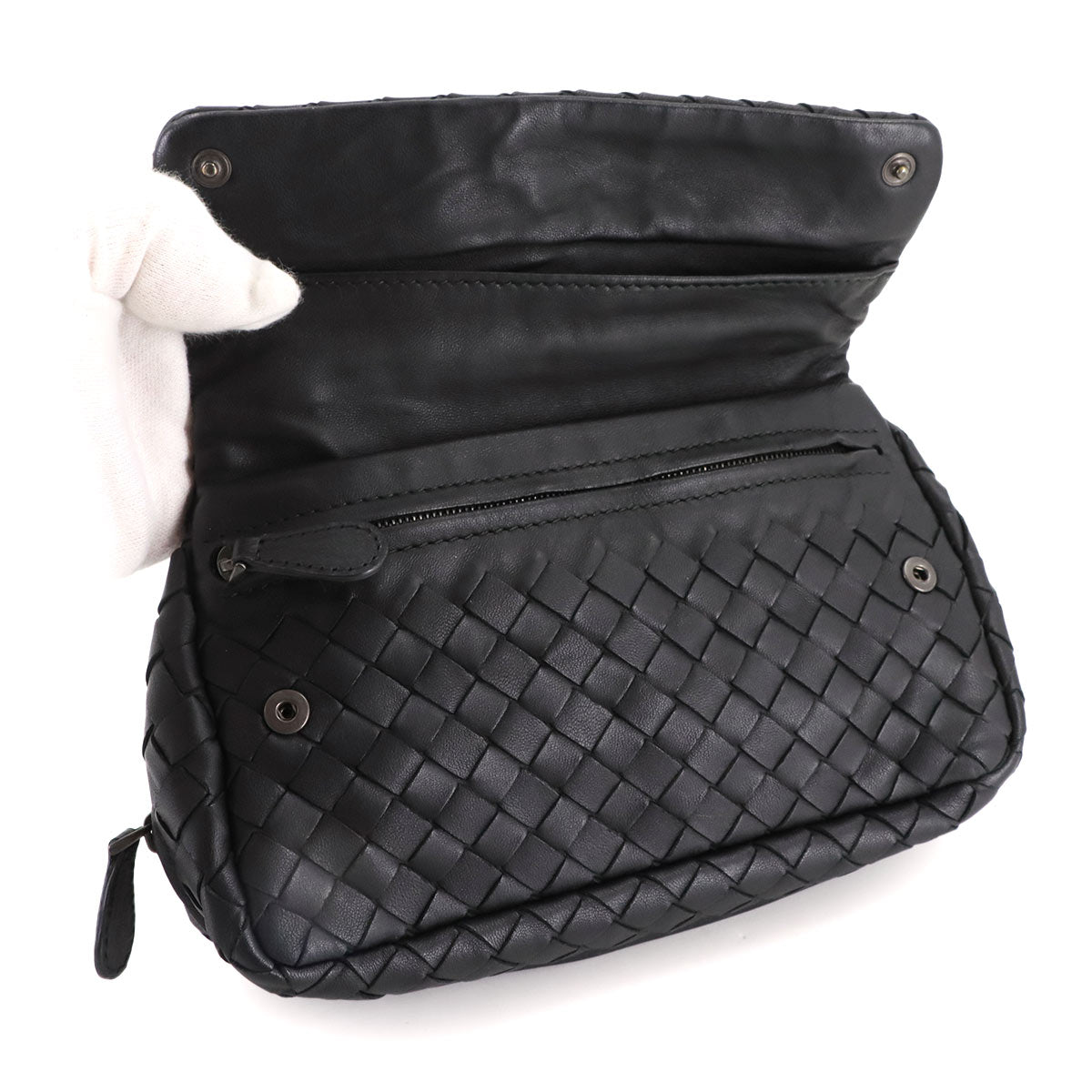 Intrecciato Chain Shoulder Bag Leather Black 310774