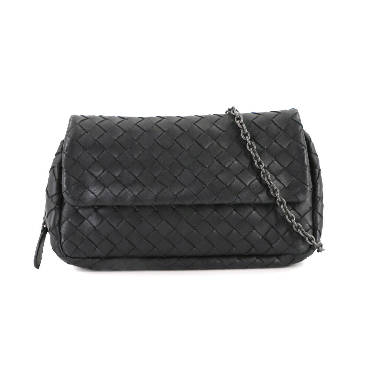 Intrecciato Chain Shoulder Bag Leather Black 310774