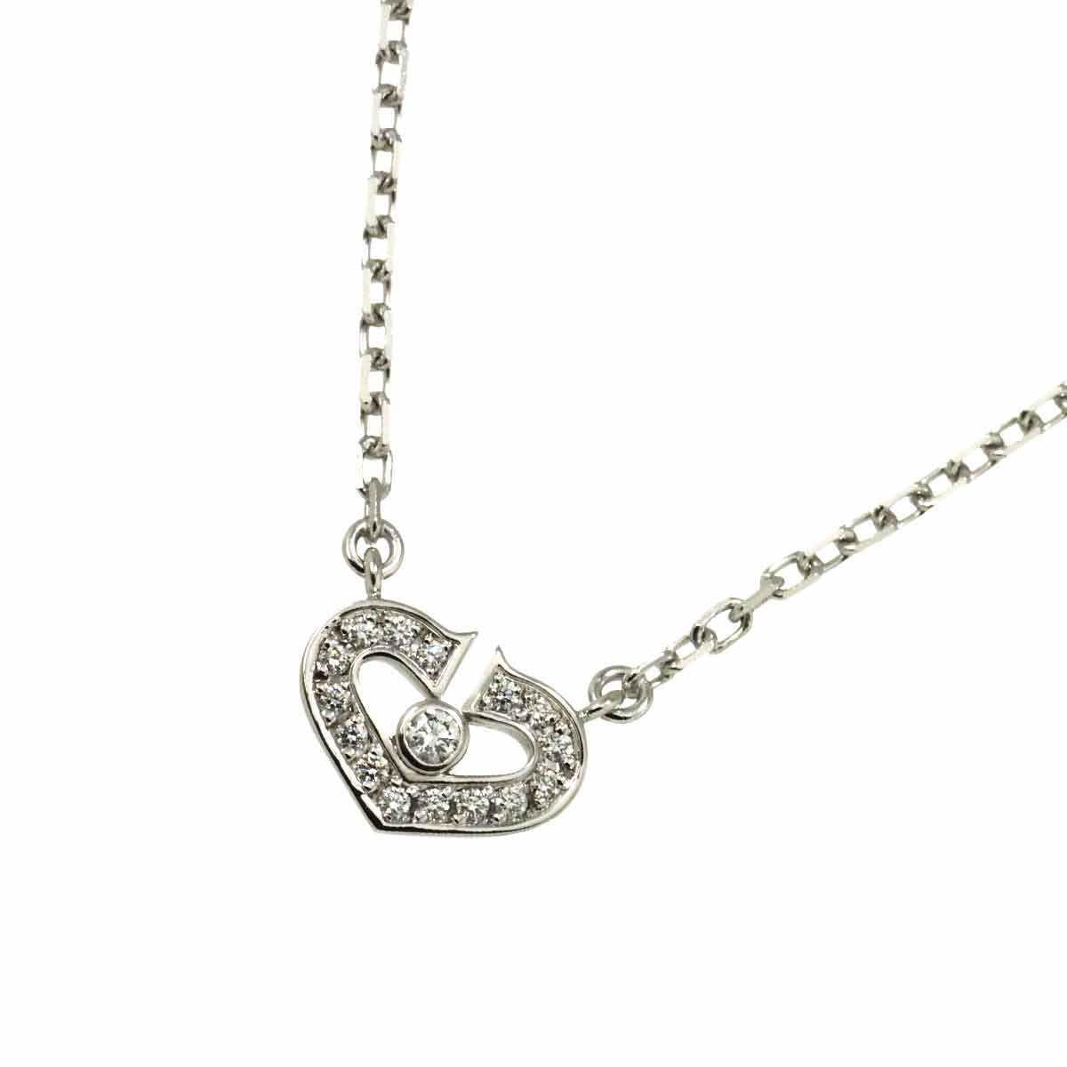 C Heart Diamond Necklace 18K White Gold 750