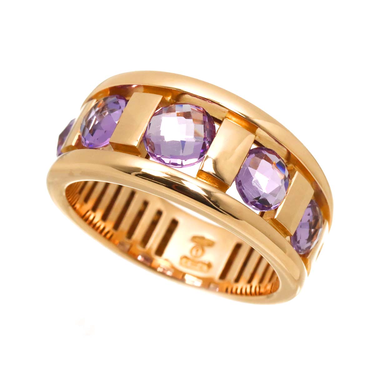 Amethyst Diamond Ring 18K Pink Gold 750 size6.25-6.5(US)