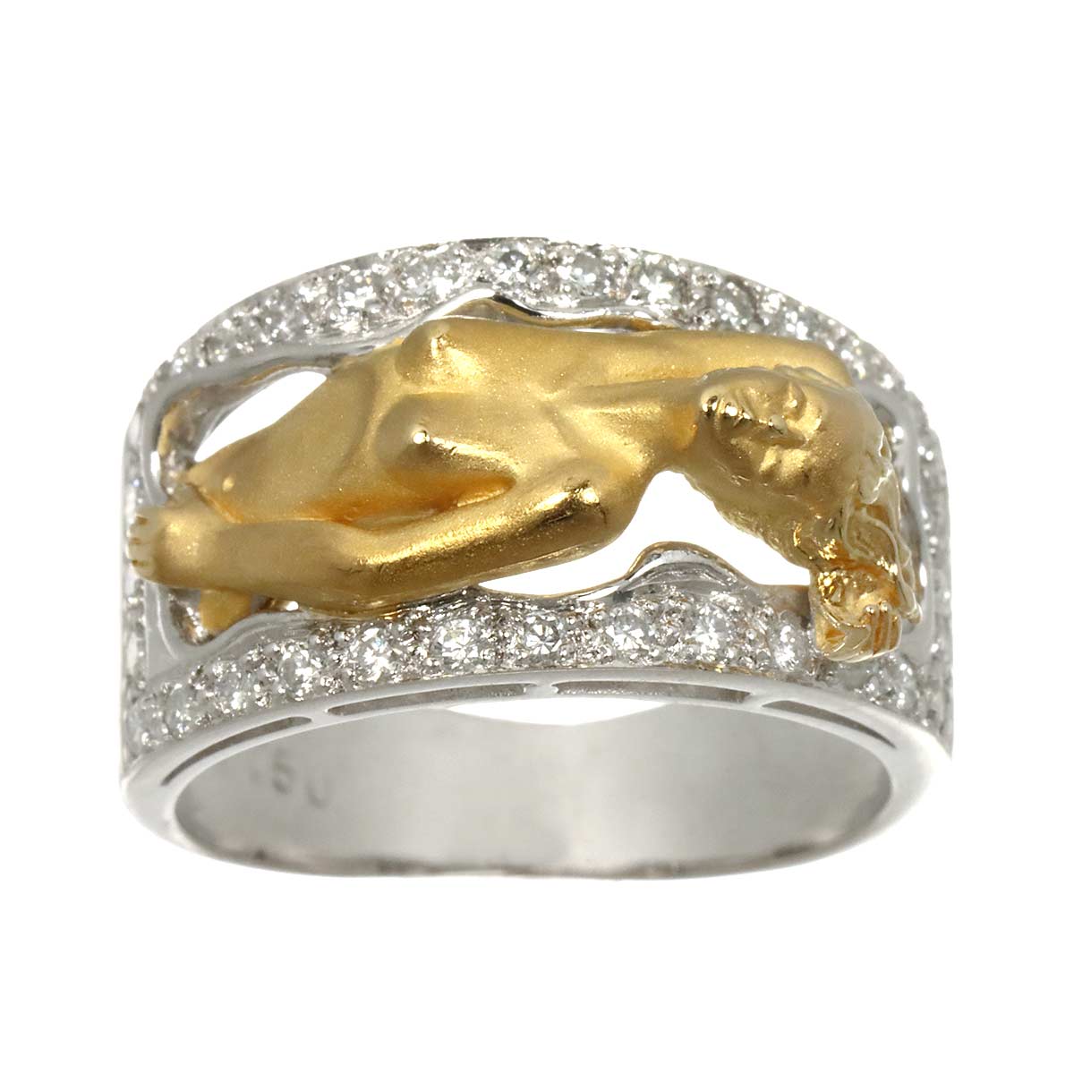 Diamond Ring 18K YG WG 750 Size6(US)
