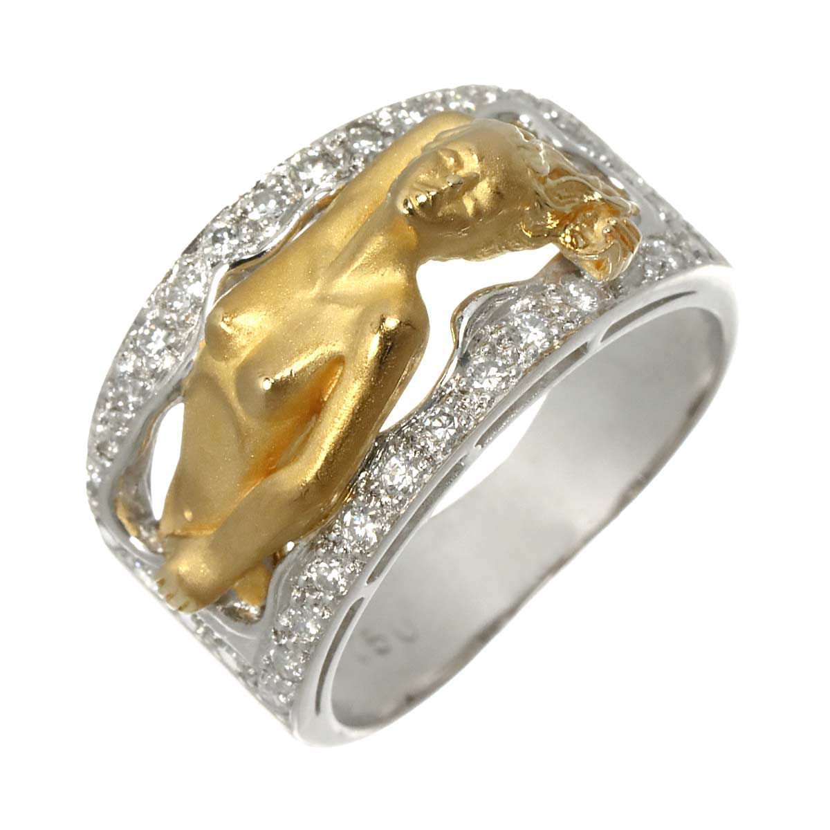 Diamond Ring 18K YG WG 750 Size6(US)