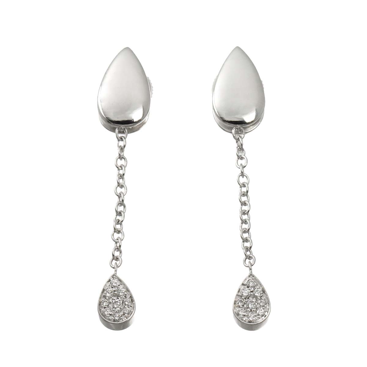Teardrop Diamond Earrings Pierced 18K WG 750