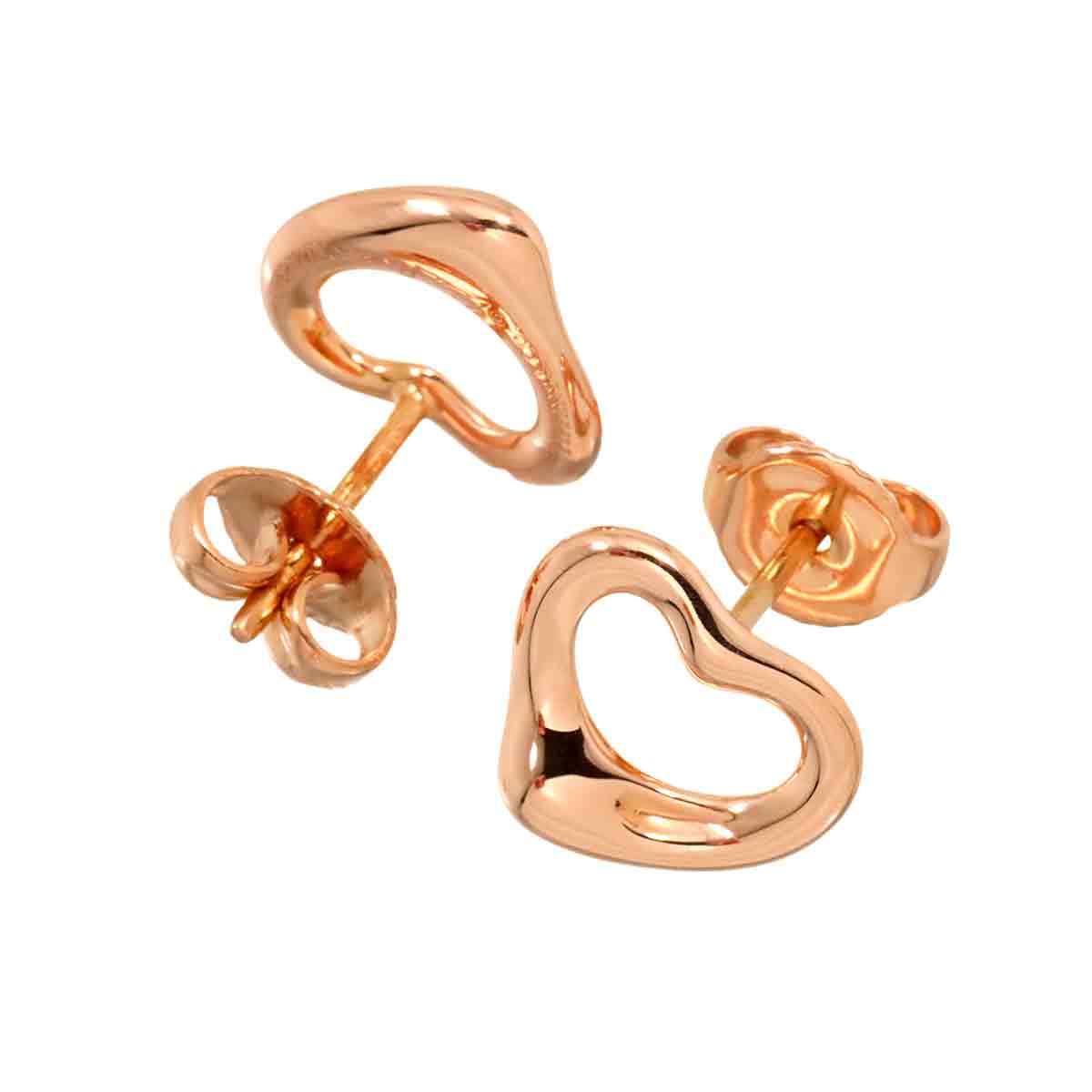 Open Heart Earrings Pierced 18K Pink Gold 750