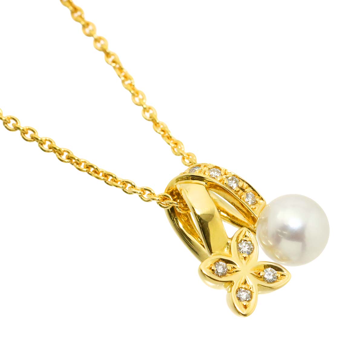 Akoya Pearl 5.6mm Diamond Necklace 18K YG 750