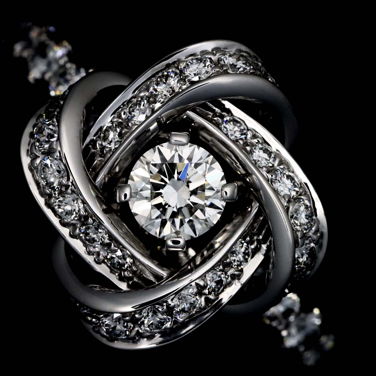 Pivoine Diamond Flower Motif Ring 18K WG 750 Size50 5.25(US)