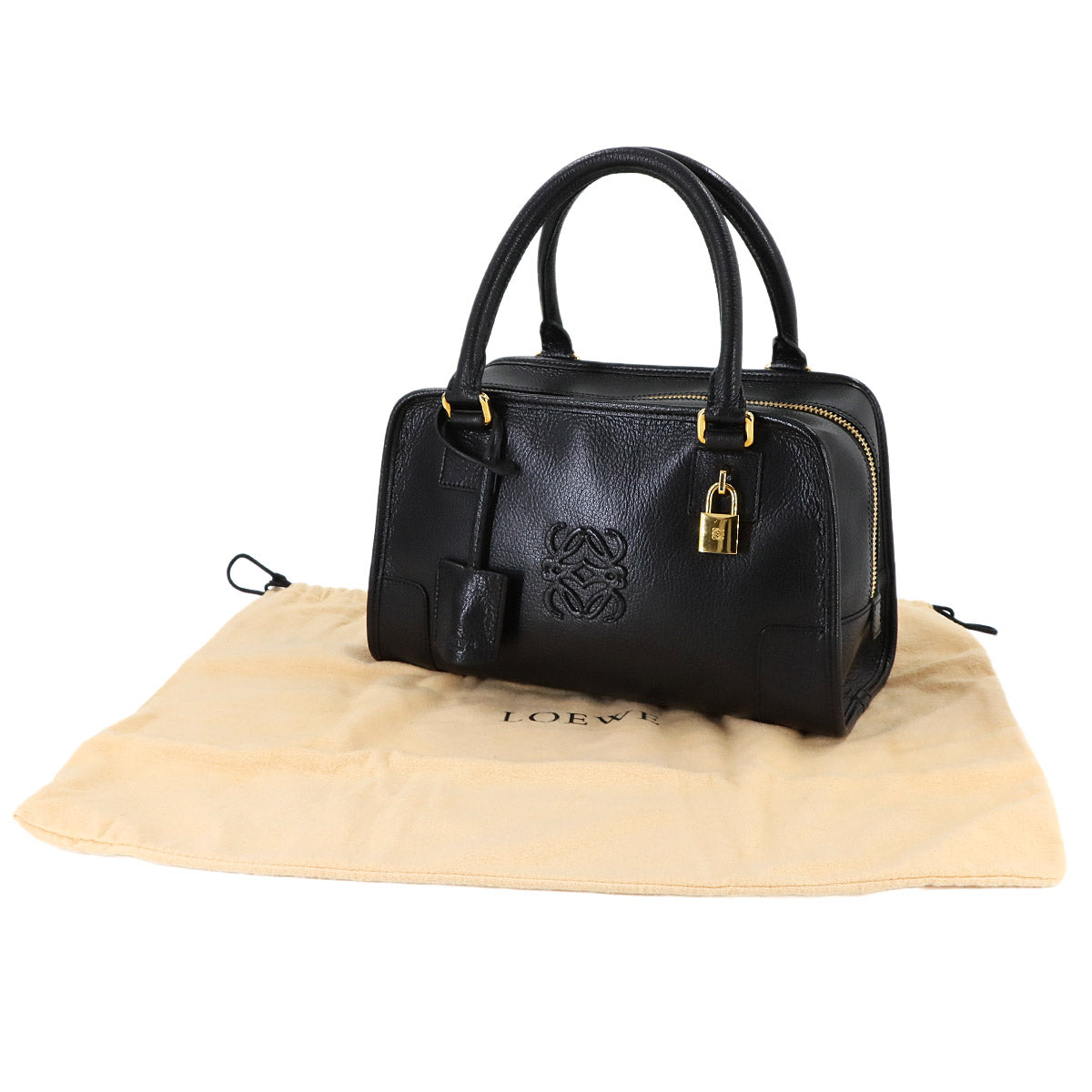 Amazona 28 Hand Bag Leather Black Anagram Purse