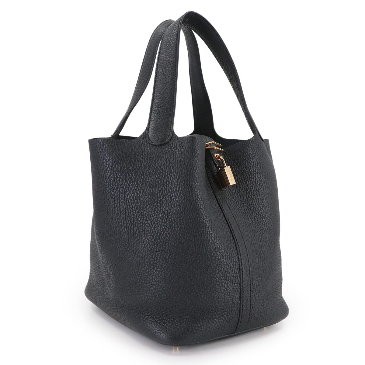 Picotin Lock MM Hand Bag Taurillon Clemence Black Purse