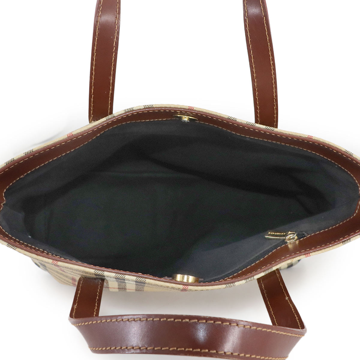 Plaid Hand Bag PVC Leather Beige Brown Purse