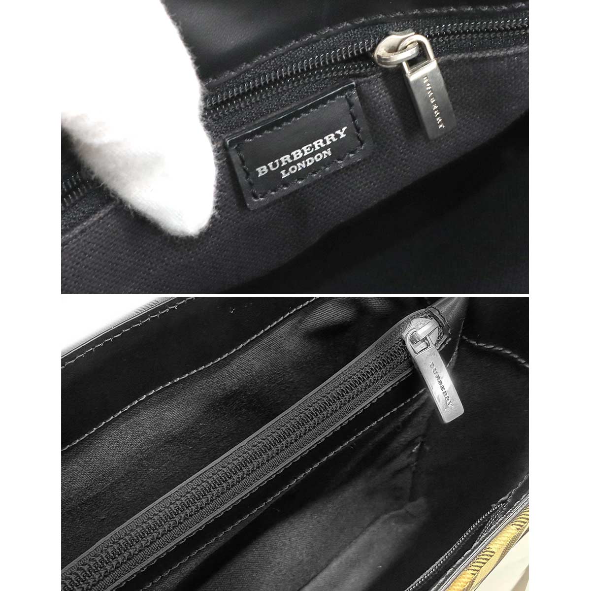 Plaid Hand Bag PVC Leather Beige Black Purse