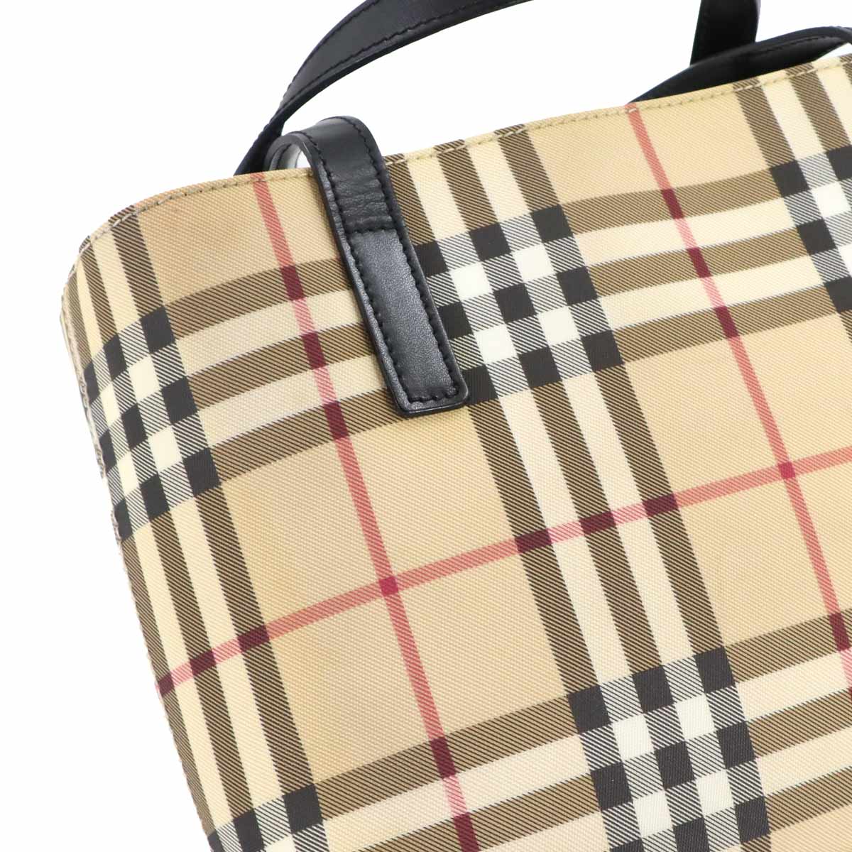 Plaid Hand Bag PVC Leather Beige Black Purse