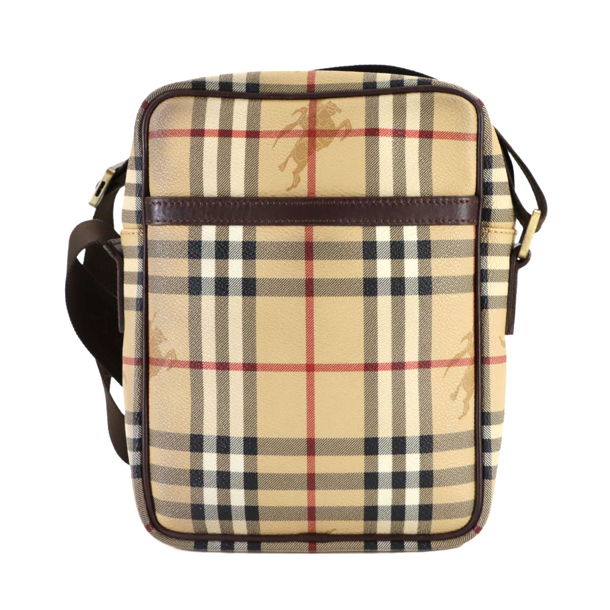Plaid Shoulder Bag PVC Leather Beige Brown Haymarket Check