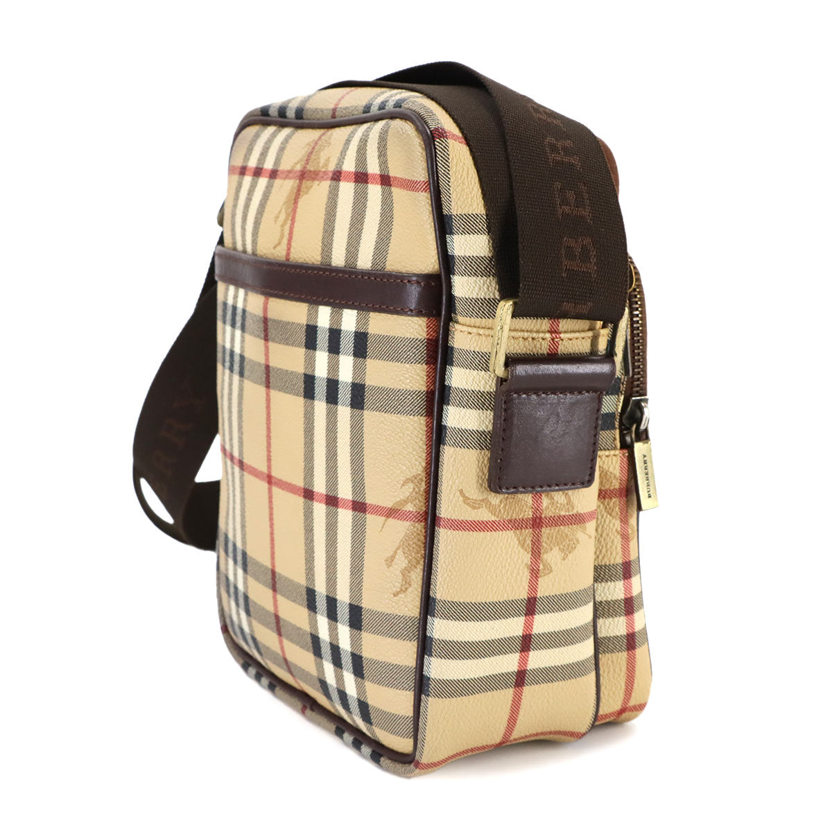 Plaid Shoulder Bag PVC Leather Beige Brown Haymarket Check