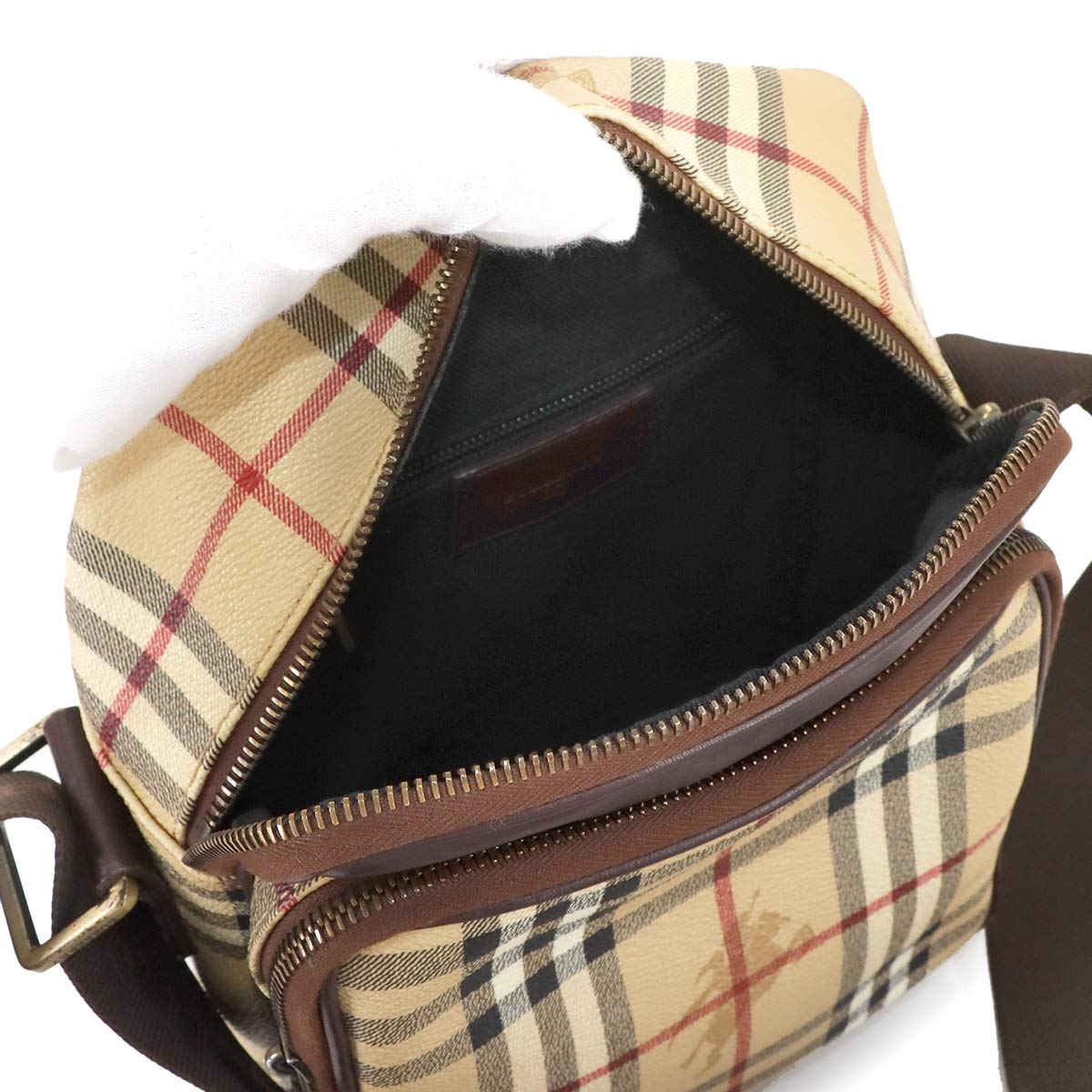 Plaid Shoulder Bag PVC Leather Beige Brown Haymarket Check