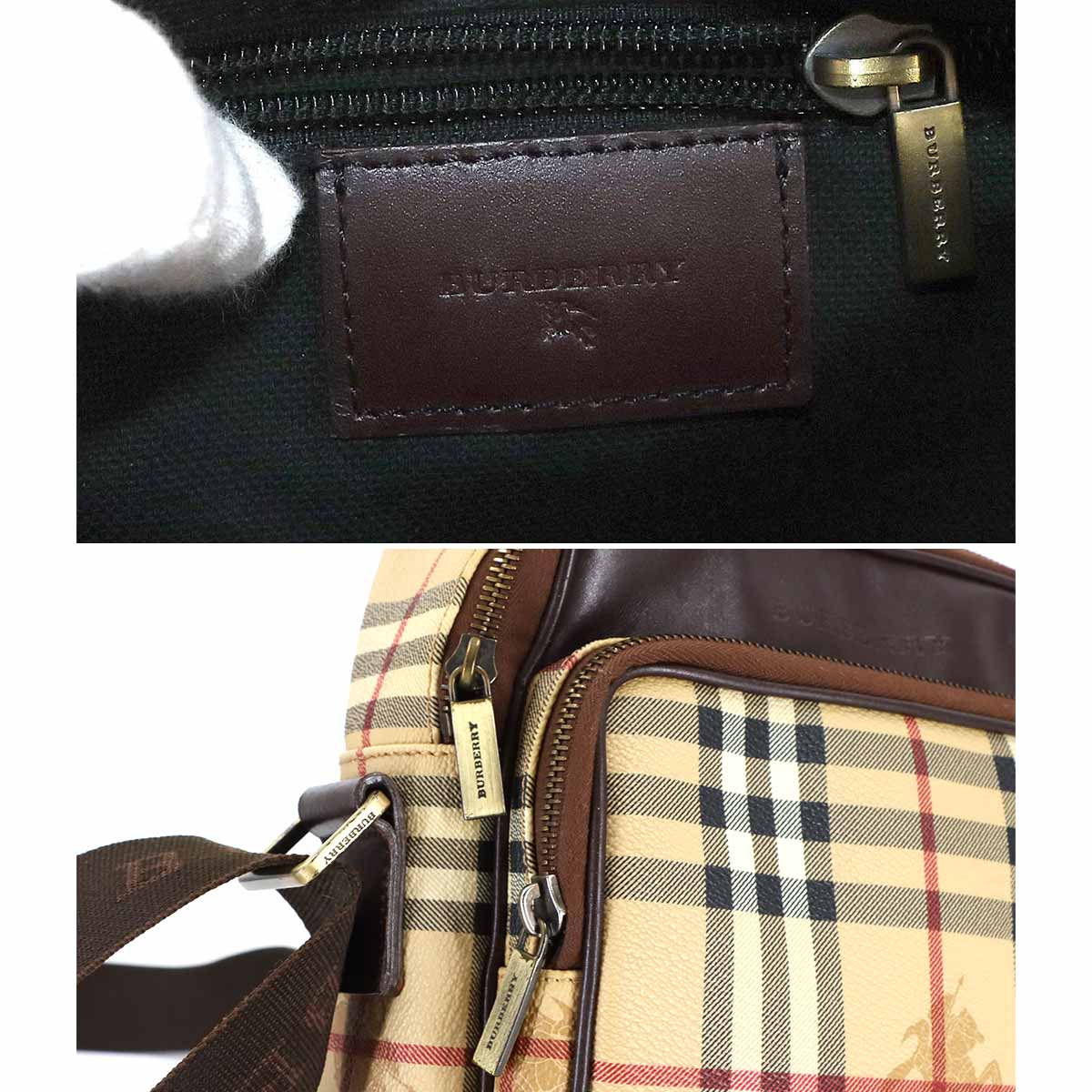 Plaid Shoulder Bag PVC Leather Beige Brown Haymarket Check