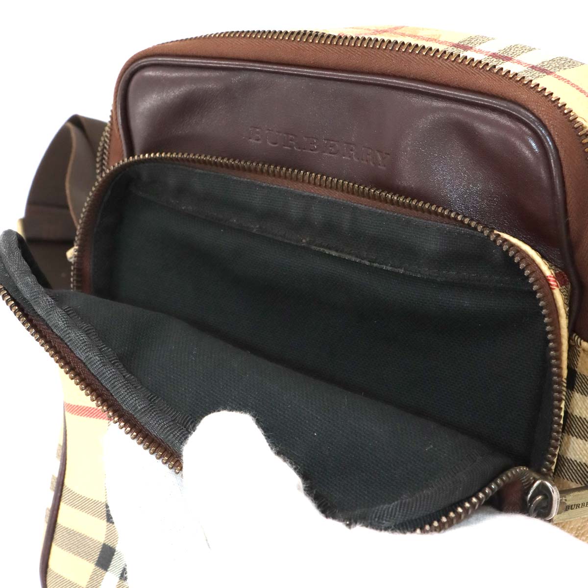 Plaid Shoulder Bag PVC Leather Beige Brown Haymarket Check