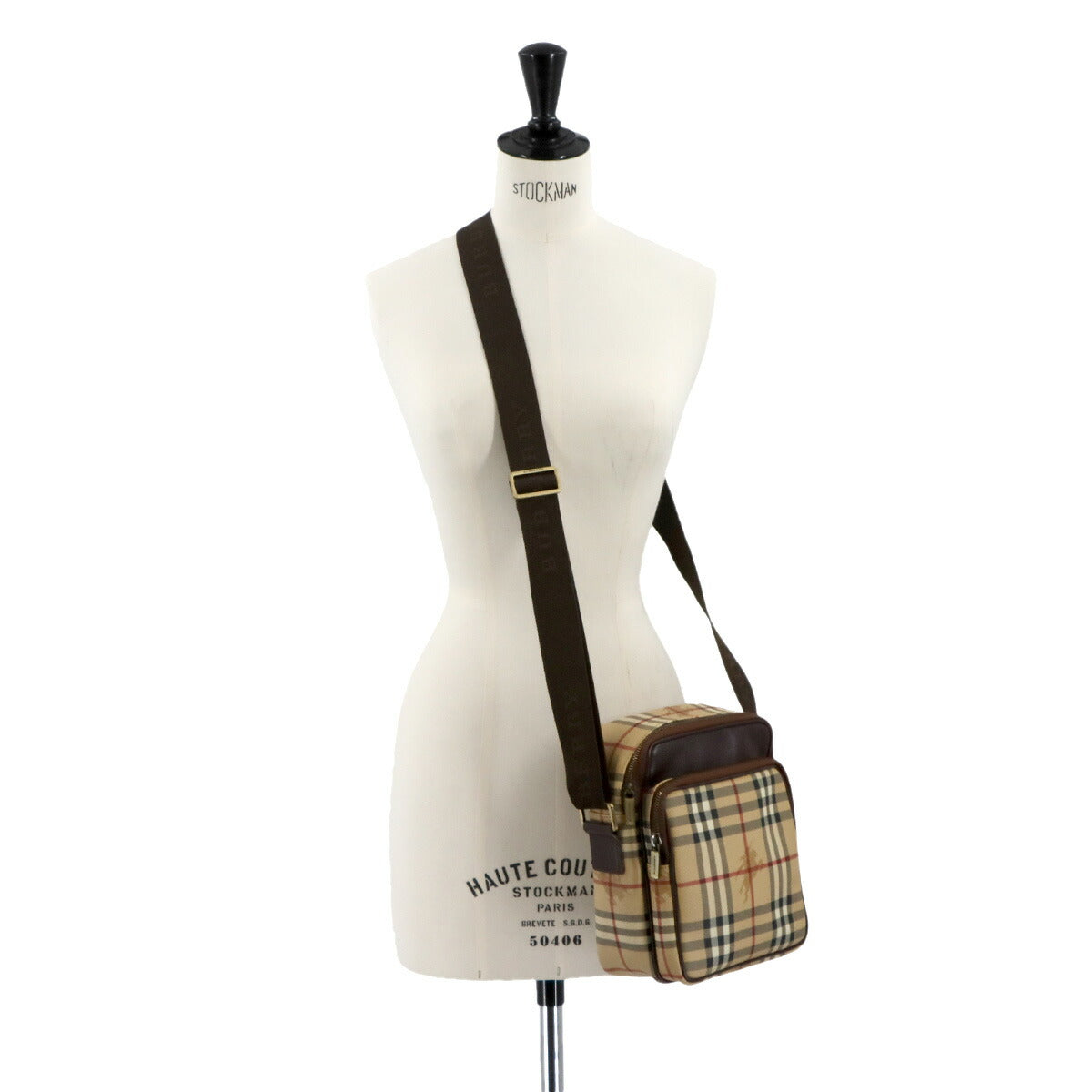 Plaid Shoulder Bag PVC Leather Beige Brown Haymarket Check