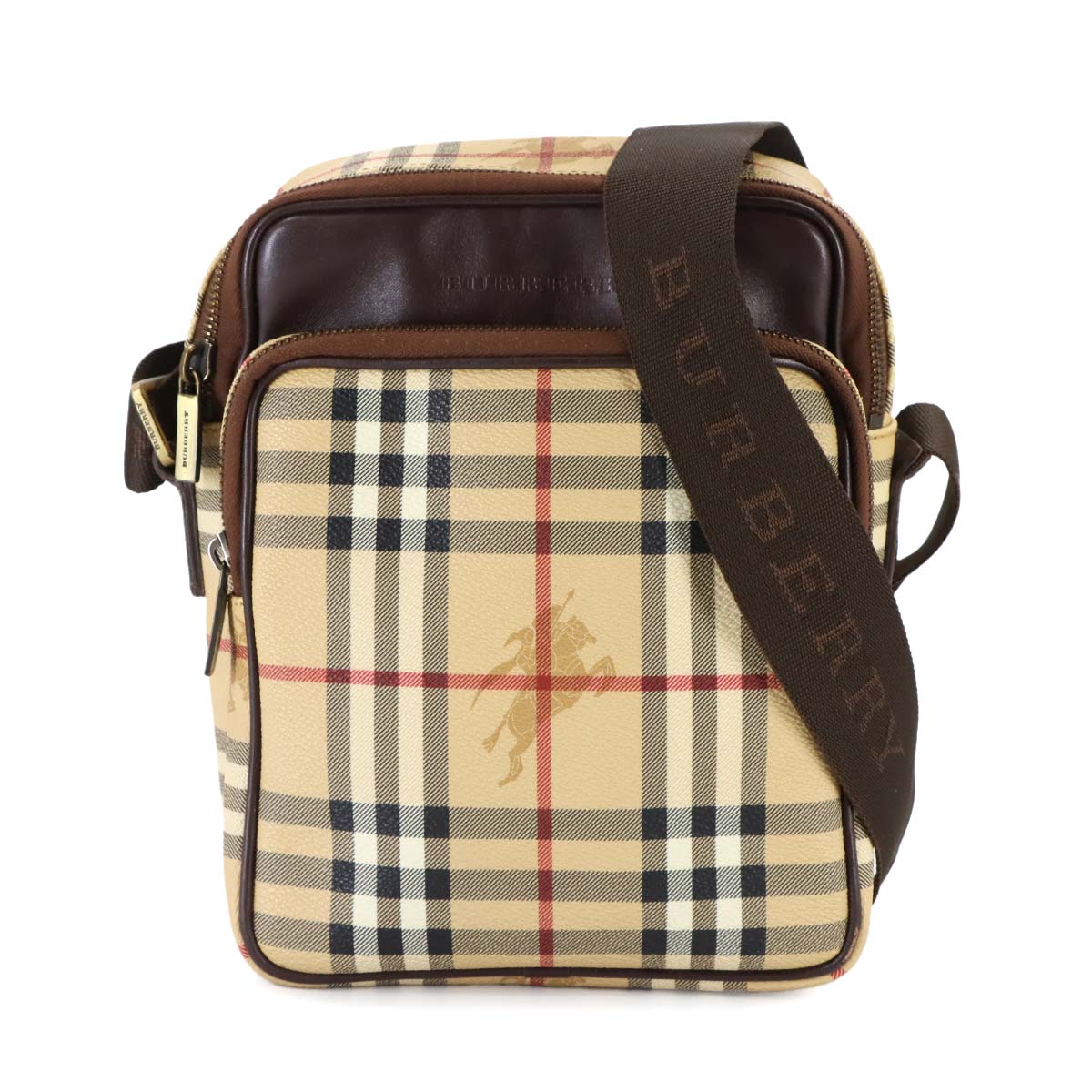 Plaid Shoulder Bag PVC Leather Beige Brown Haymarket Check