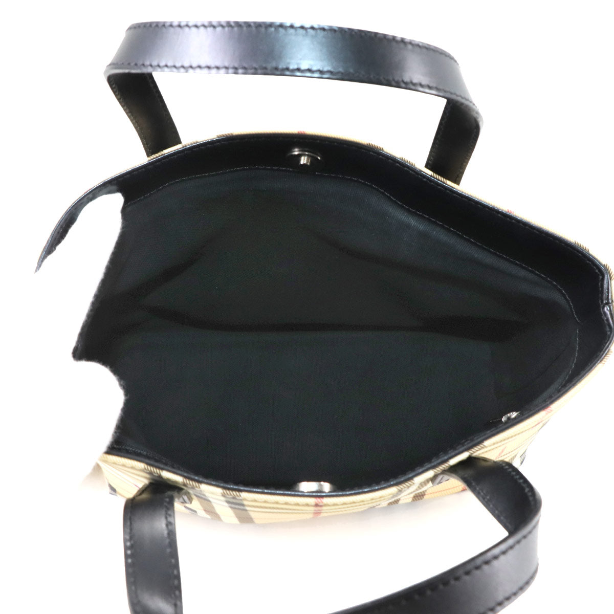 Plaid Hand Bag PVC Leather Beige Black Purse