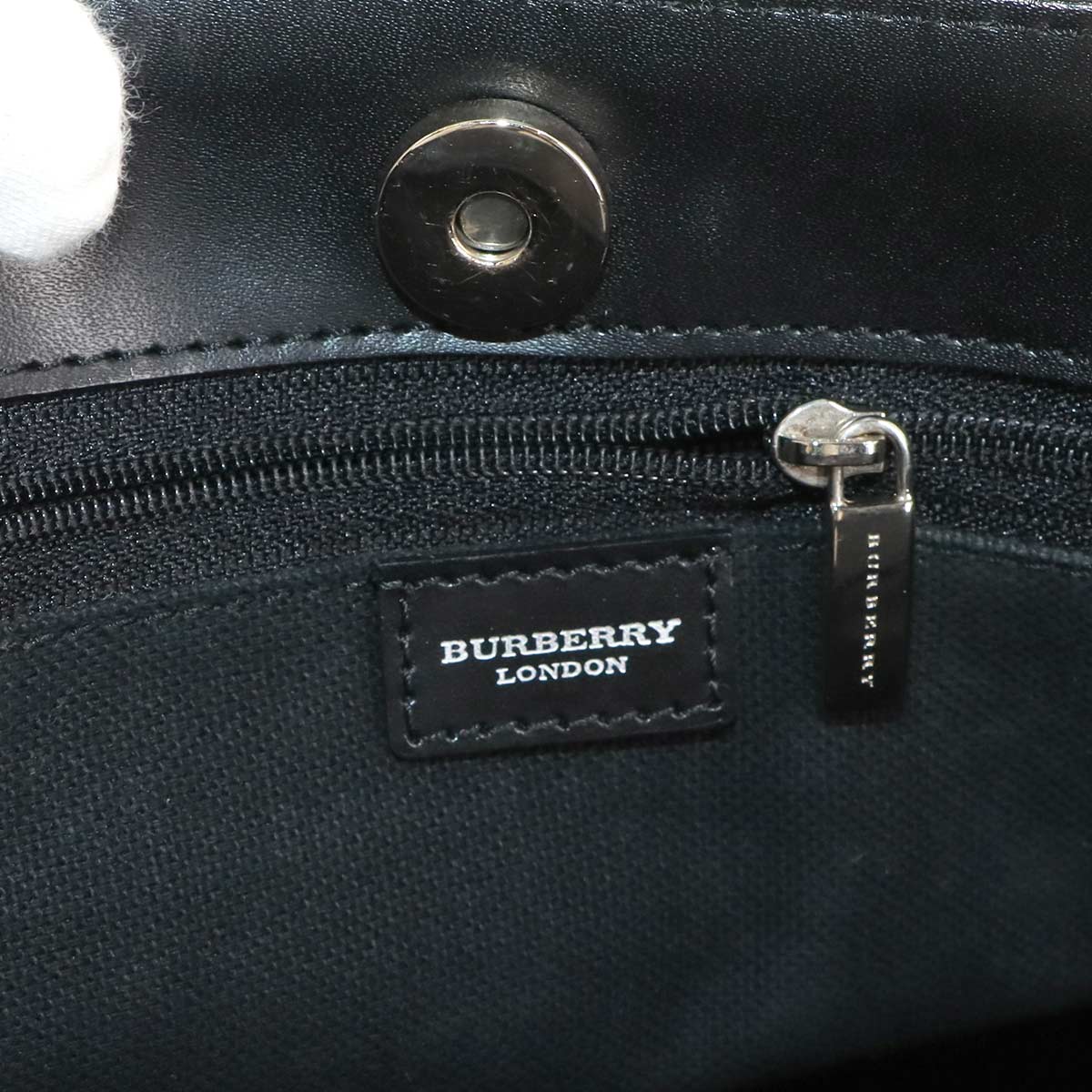 Plaid Hand Bag PVC Leather Beige Black Purse