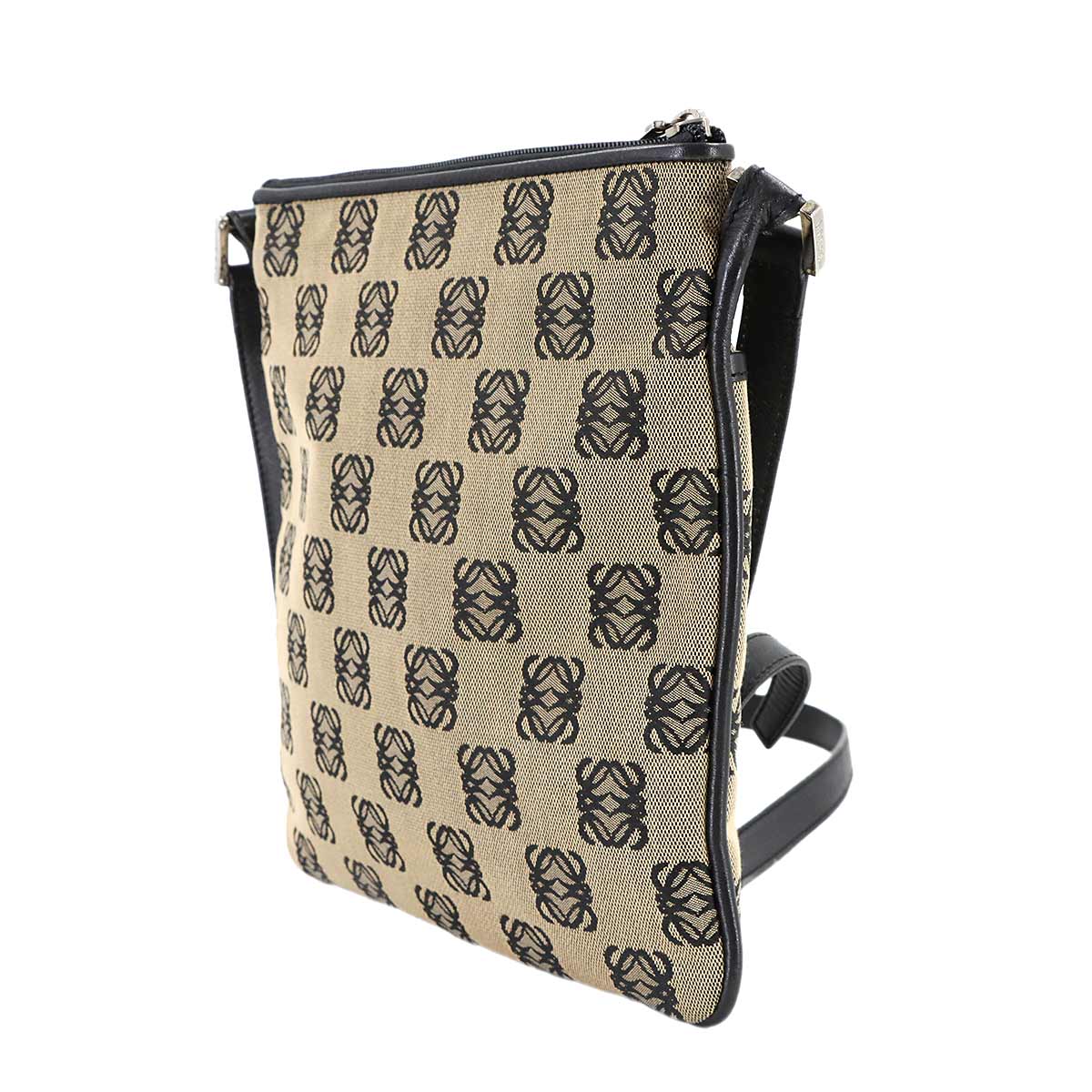 Anagram Shouder Bag Canvas Leather Brown Black Purse