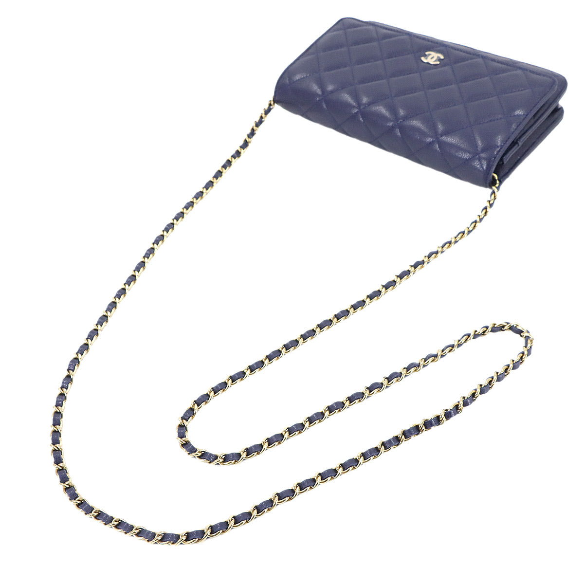Matelasse Classic Chain Wallet Leather Navy AP0250